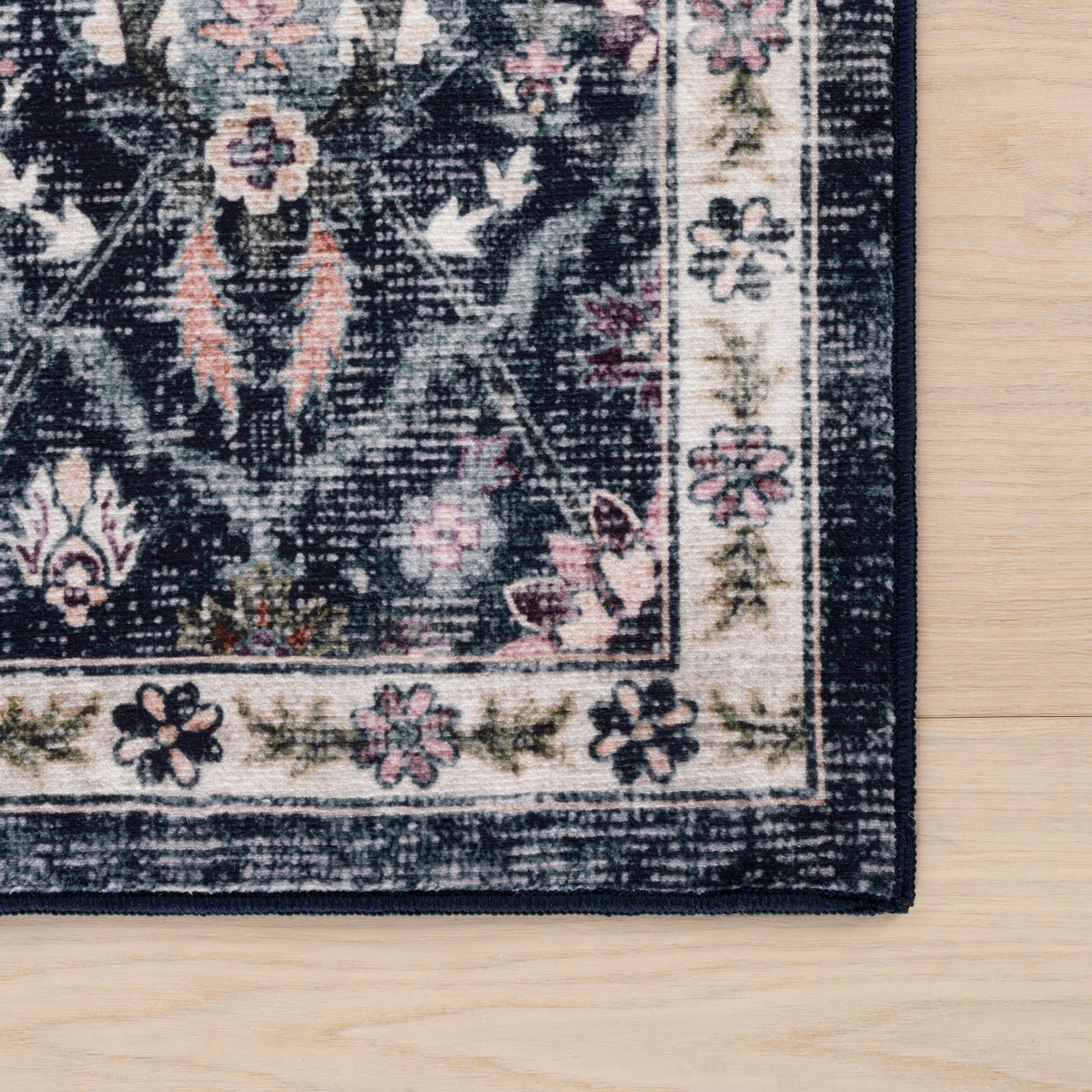 Calari Floral and Paisley Washable Rug | Navy - Image 4