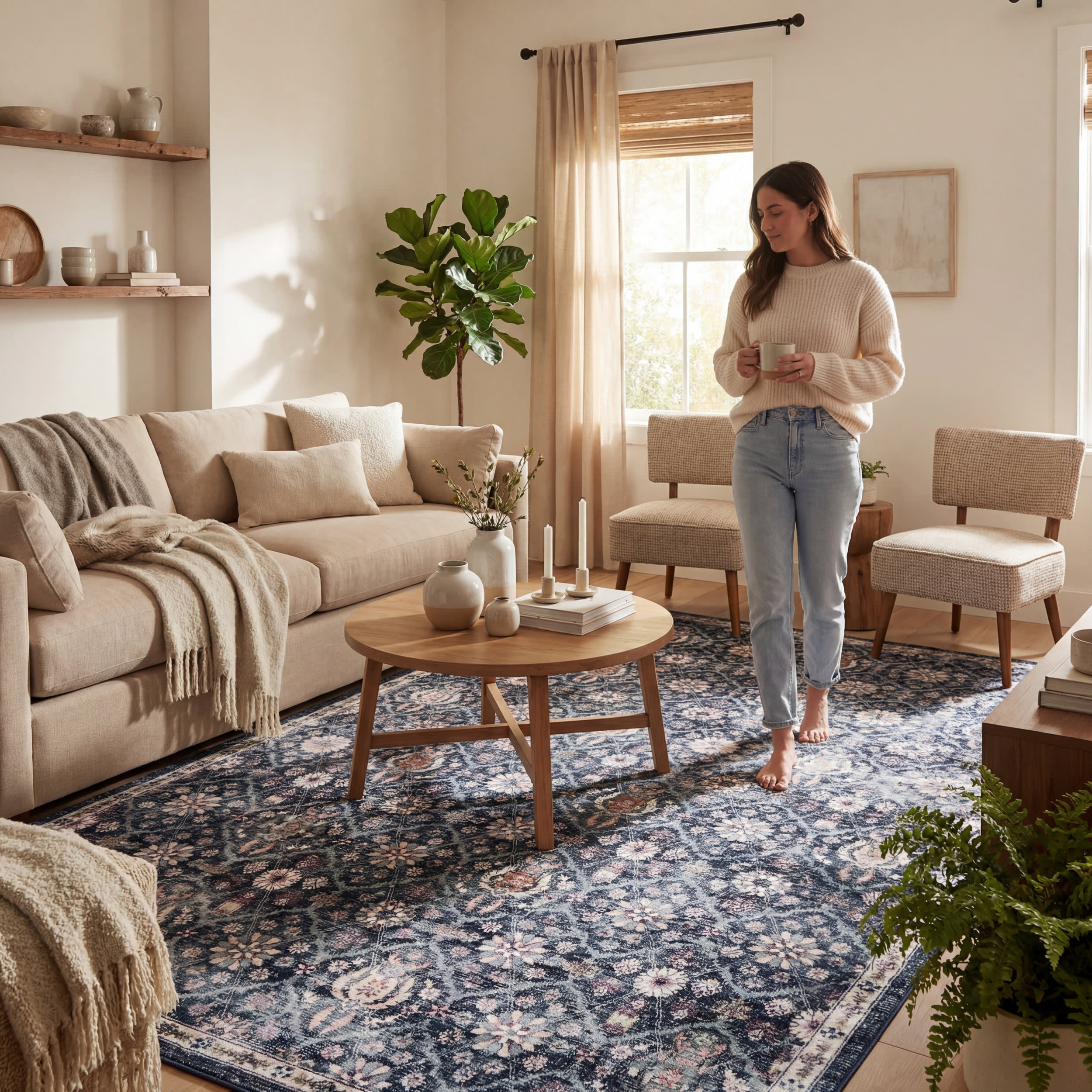 Calari Floral and Paisley Washable Rug | Navy - Image 9