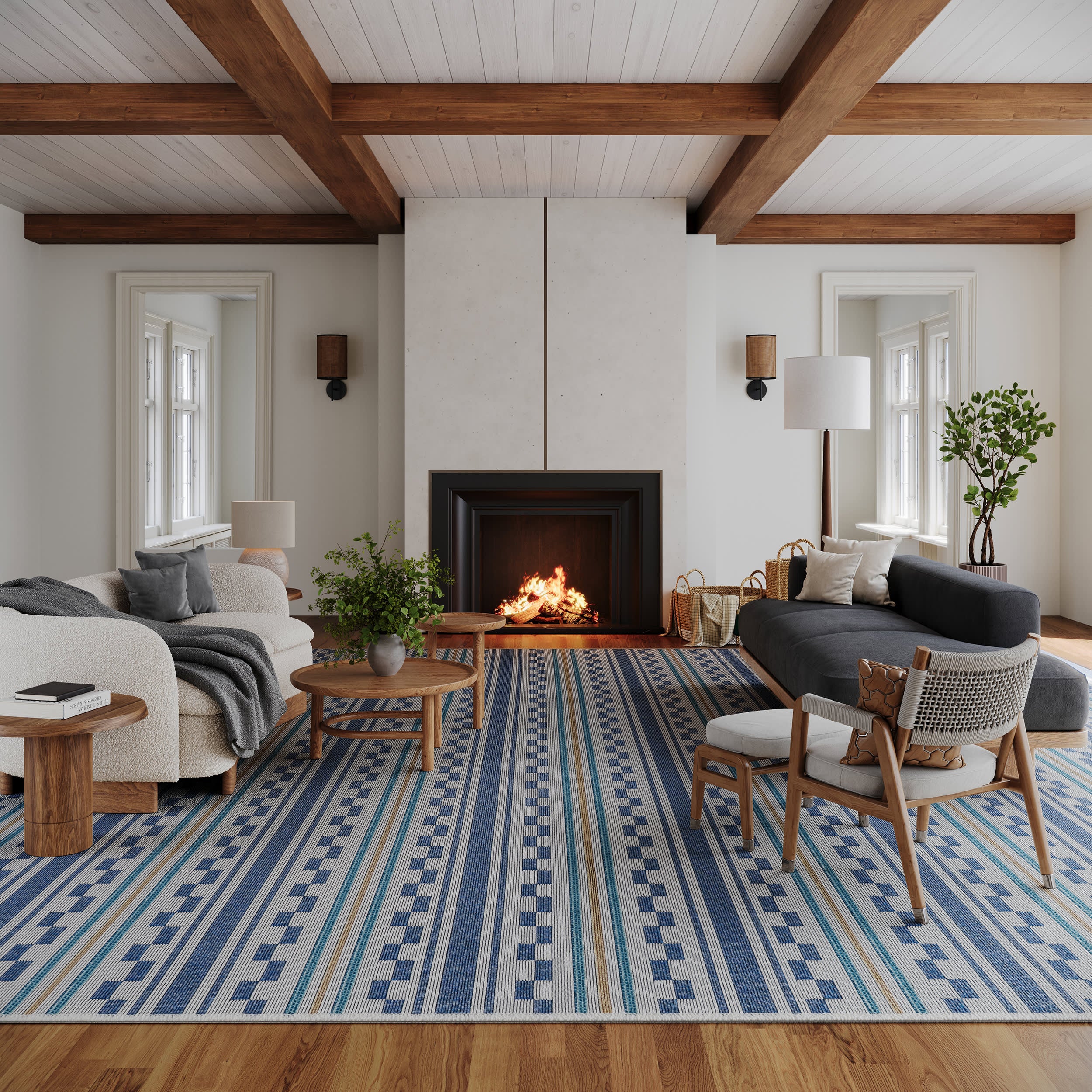 Caldera Modern Checkered Indoor/Outdoor Rug | Blue - Image 2