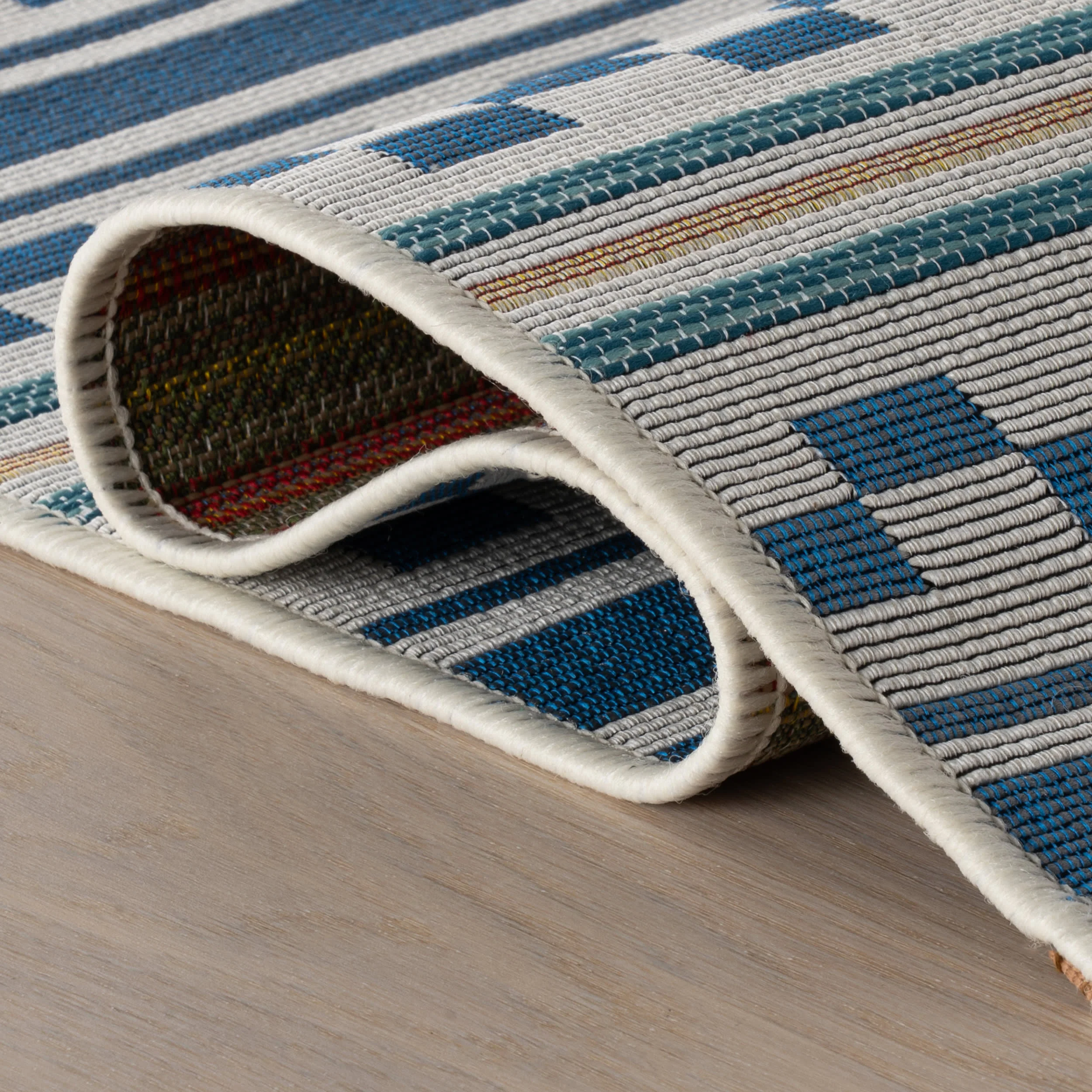 Caldera Modern Checkered Indoor/Outdoor Rug | Blue - Image 3