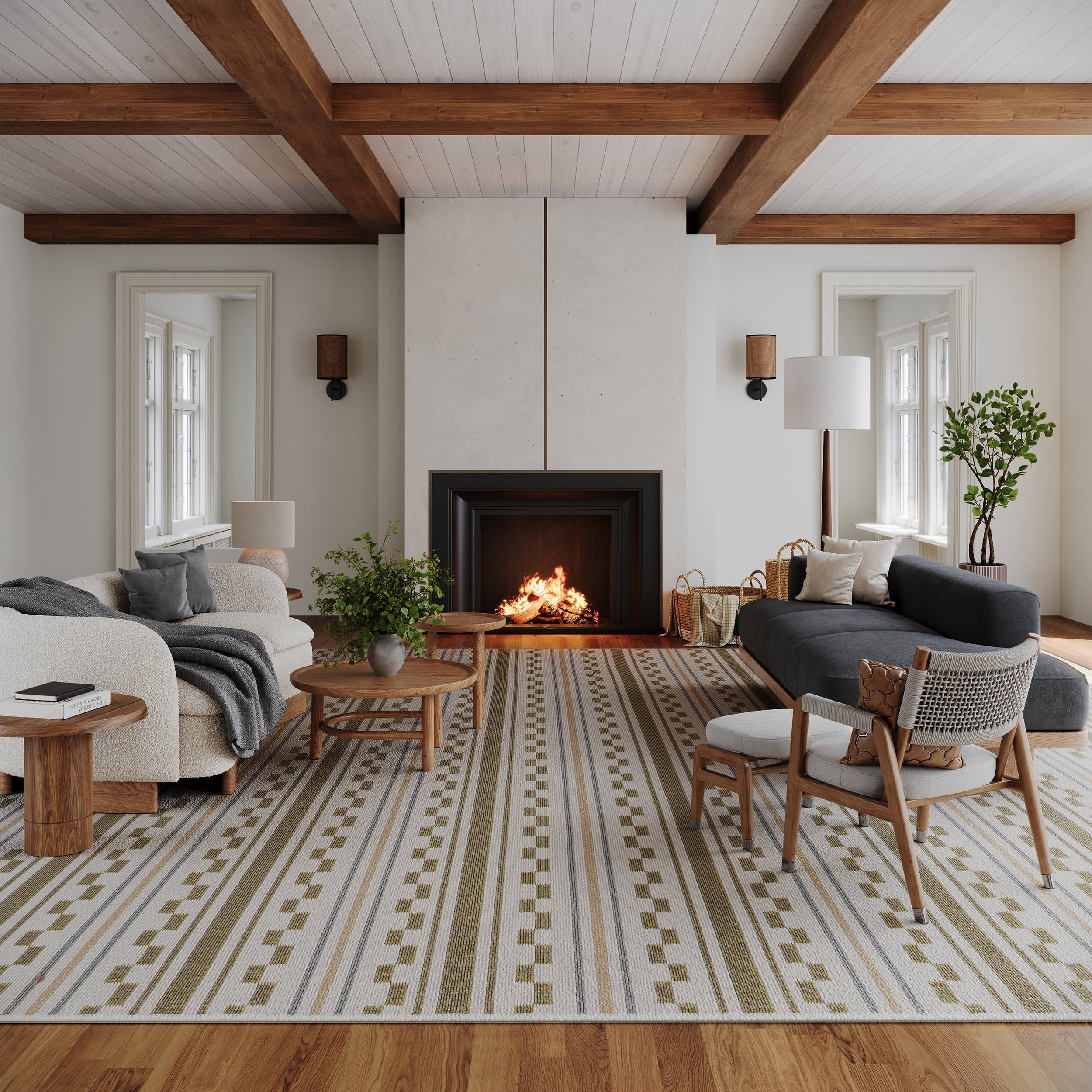 Caldera Modern Checkered Indoor/Outdoor Rug | Tan - Image 2