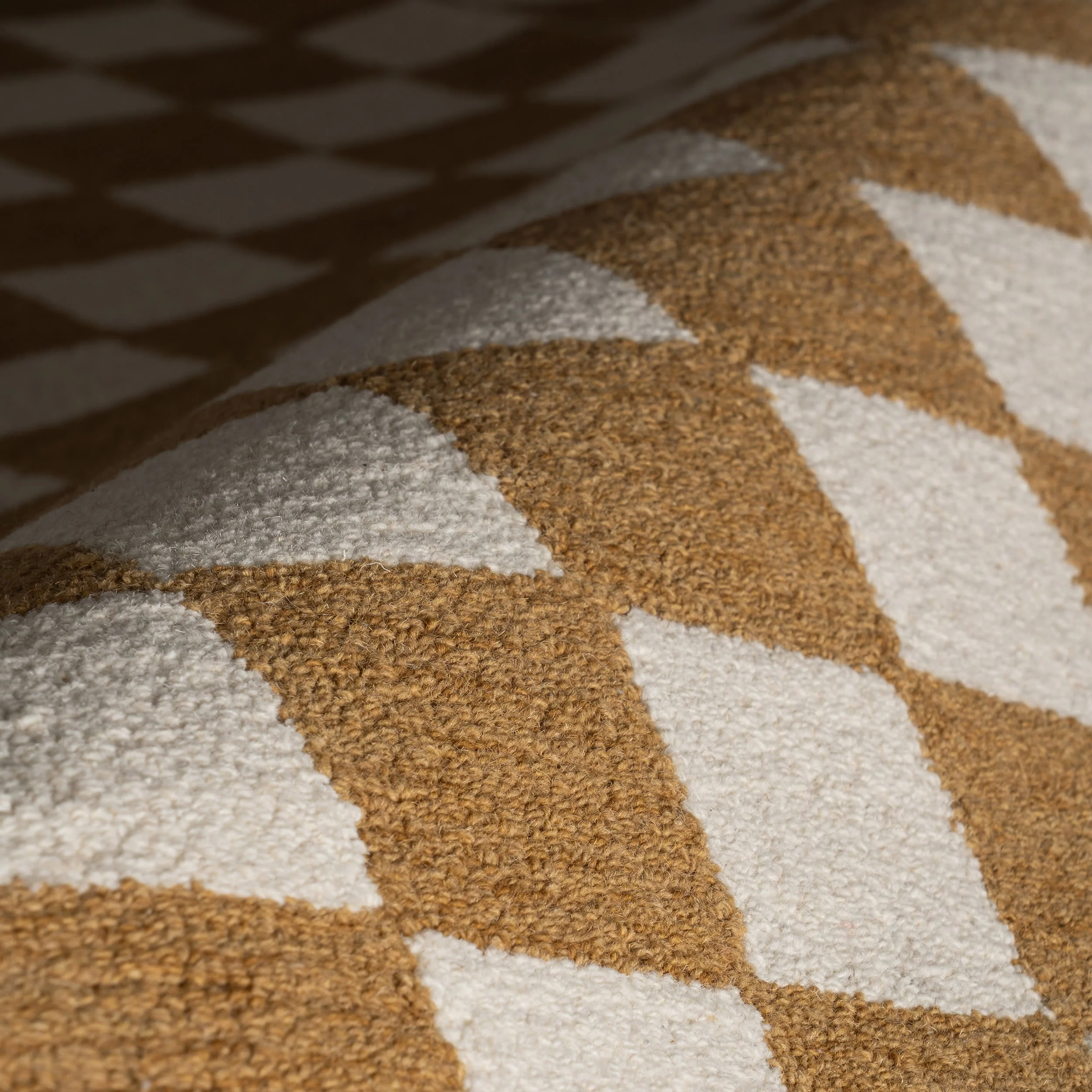 Calina Modern Checkered Indoor Wool Rug | Golden Tan - Image 3