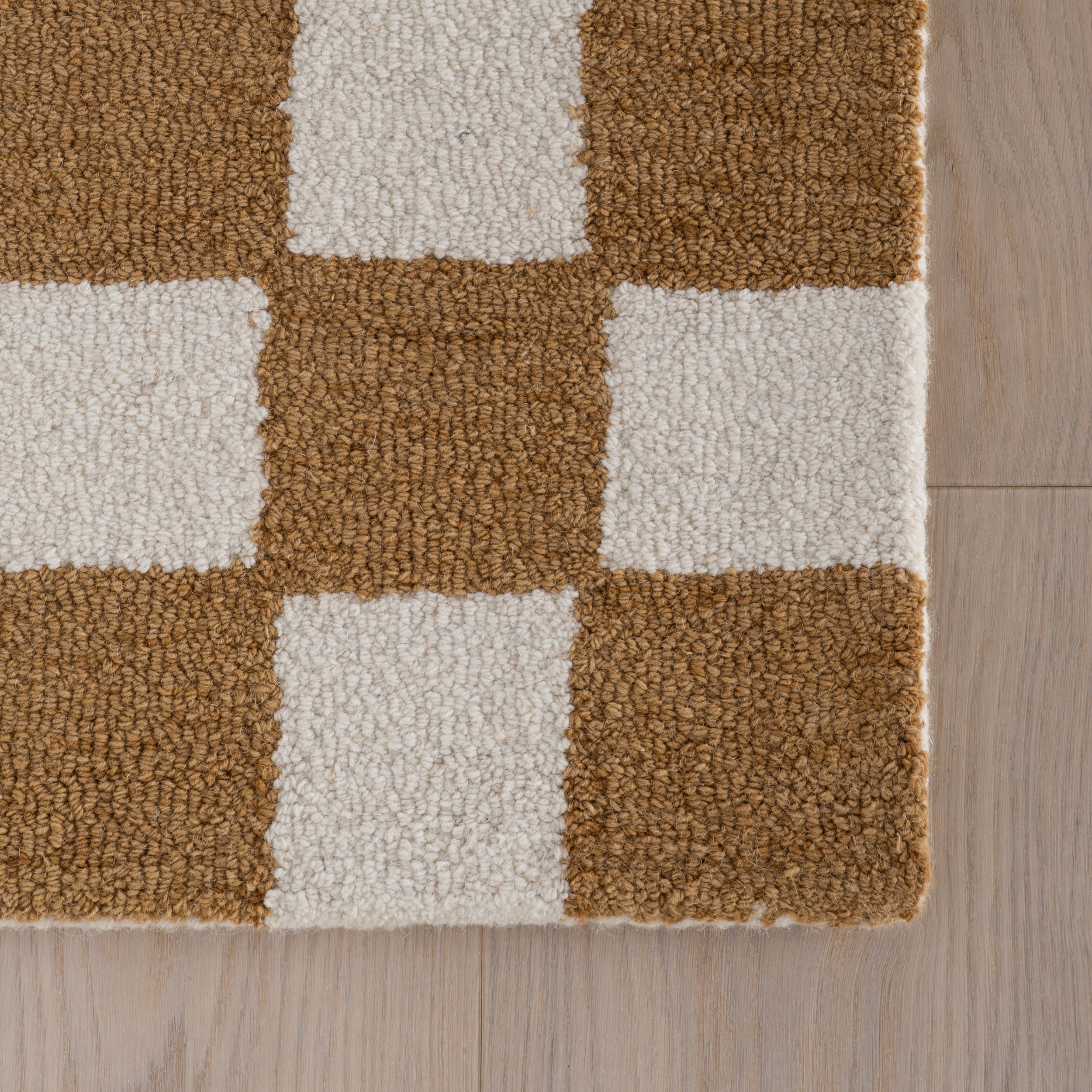 Calina Modern Checkered Indoor Wool Rug | Golden Tan - Image 4