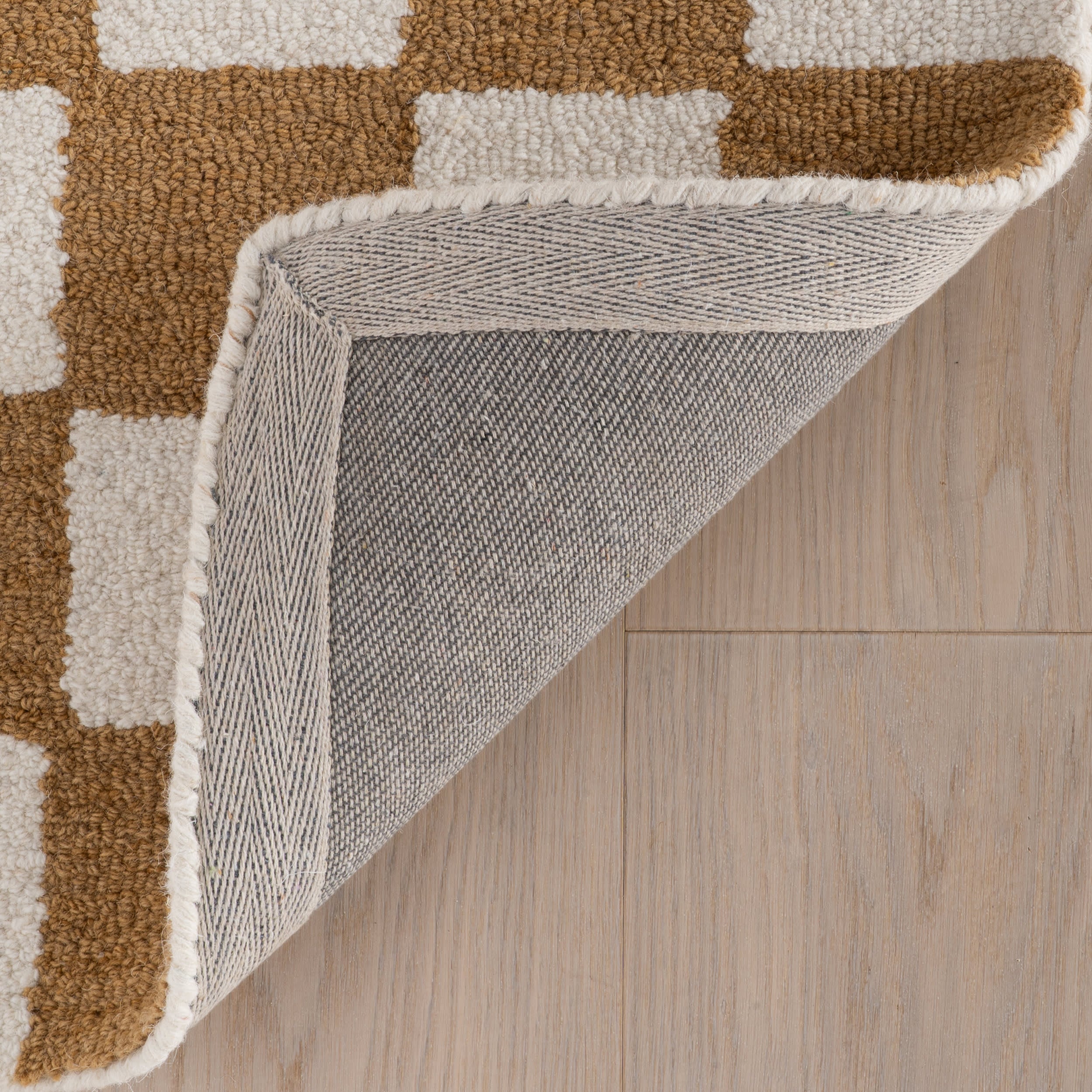 Calina Modern Checkered Indoor Wool Rug | Golden Tan - Image 6