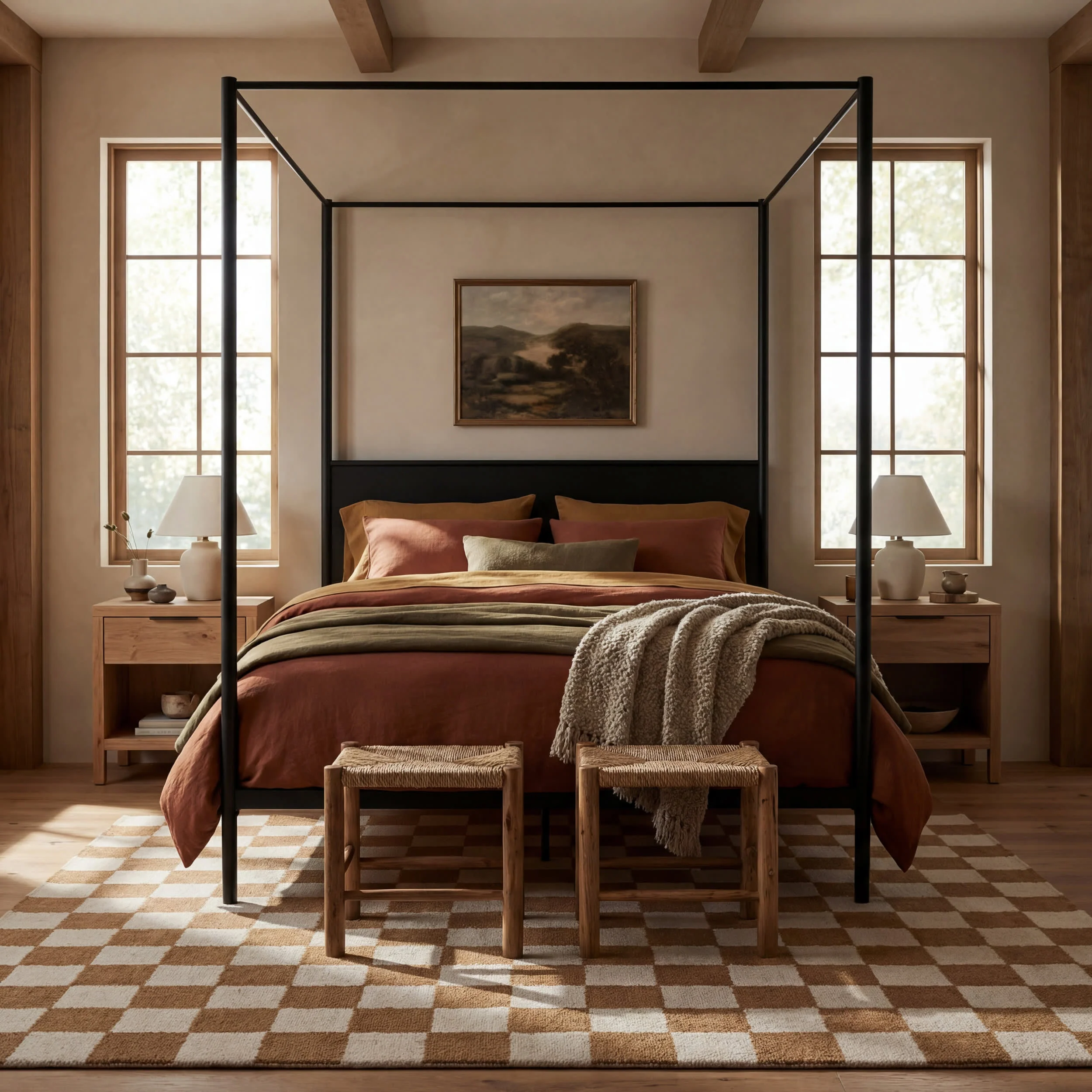 Calina Modern Checkered Indoor Wool Rug | Golden Tan - Image 7