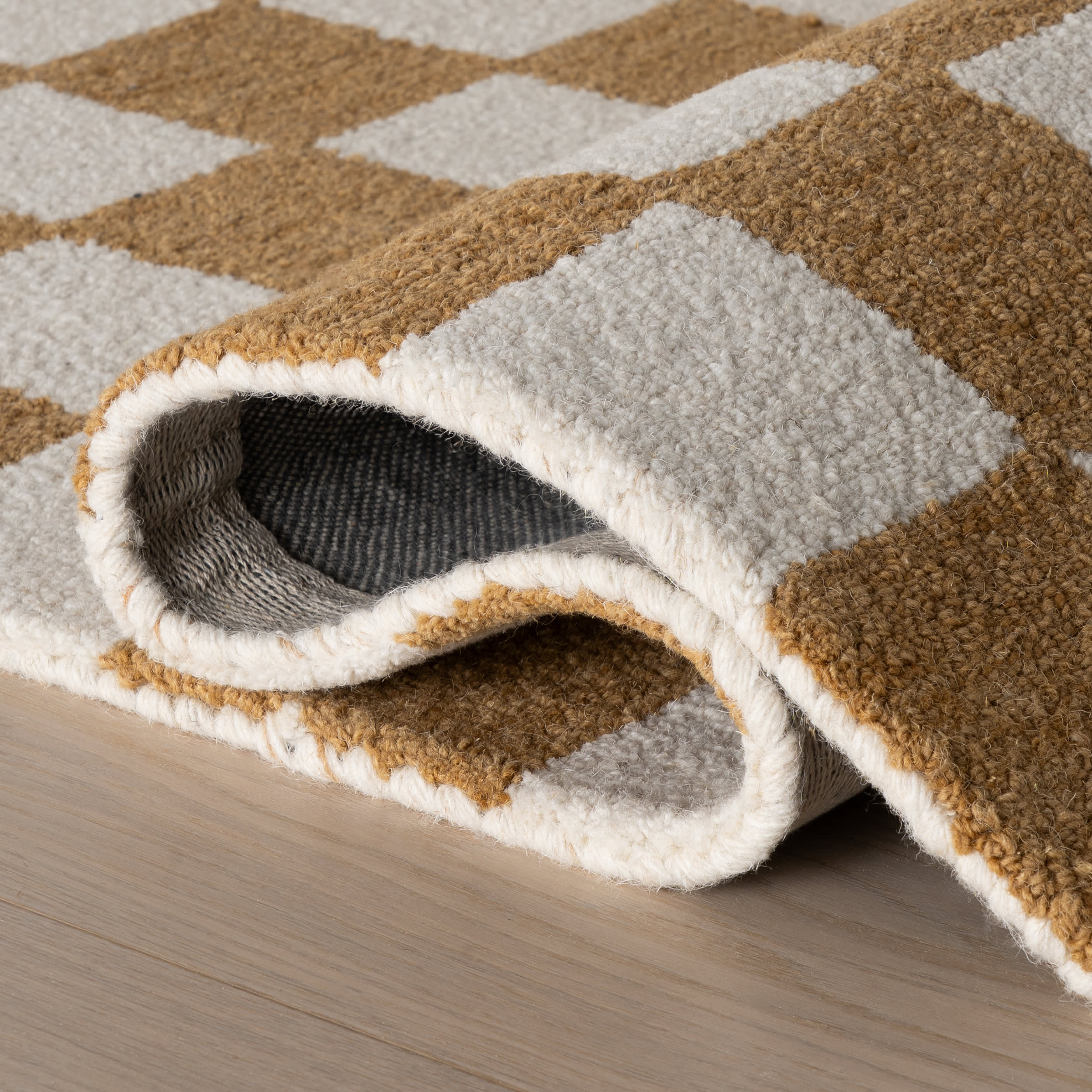 Calina Modern Checkered Indoor Wool Rug | Golden Tan - Image 8