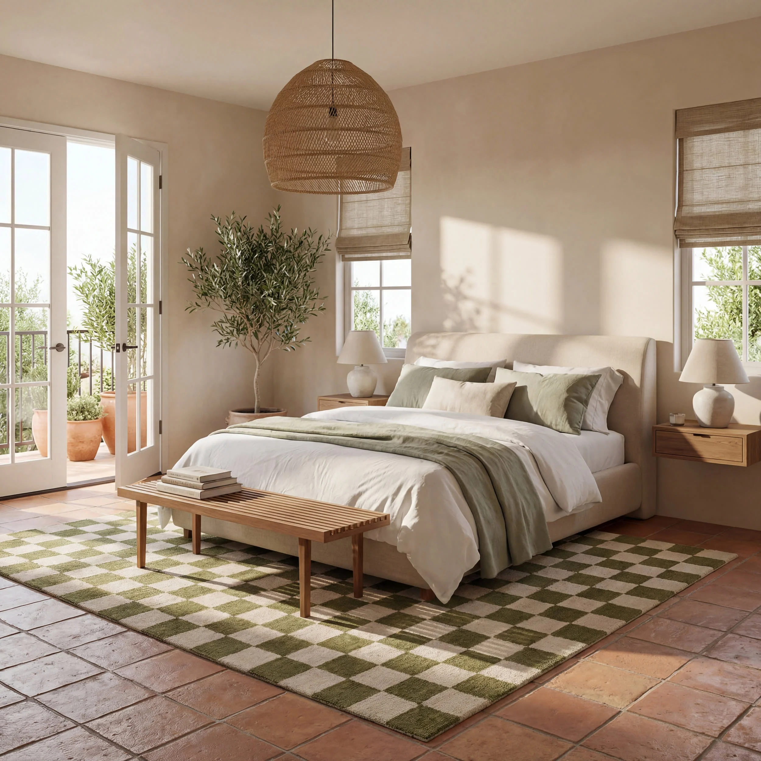 Calina Modern Checkered Indoor Wool Rug | Green - Image 10