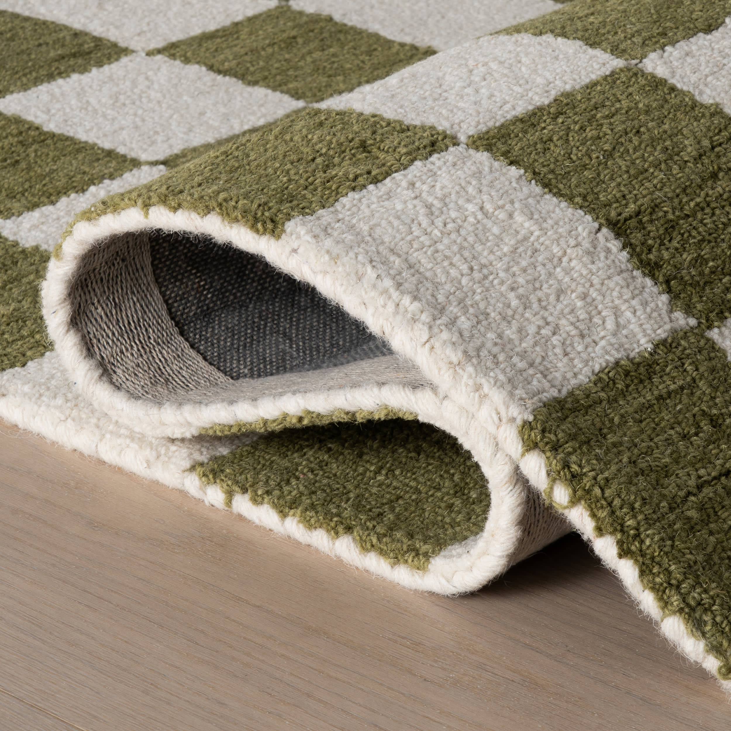 Calina Modern Checkered Indoor Wool Rug | Green - Image 11