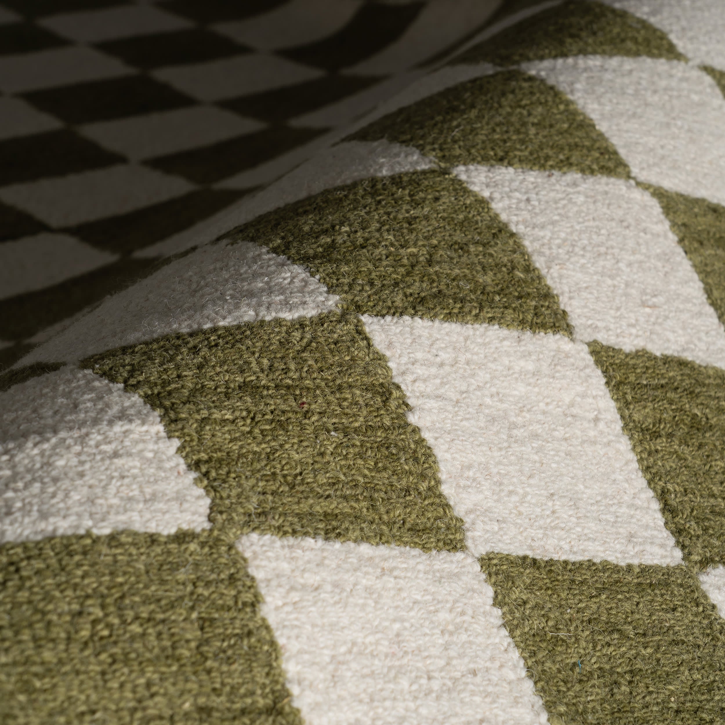 Calina Modern Checkered Indoor Wool Rug | Green - Image 3