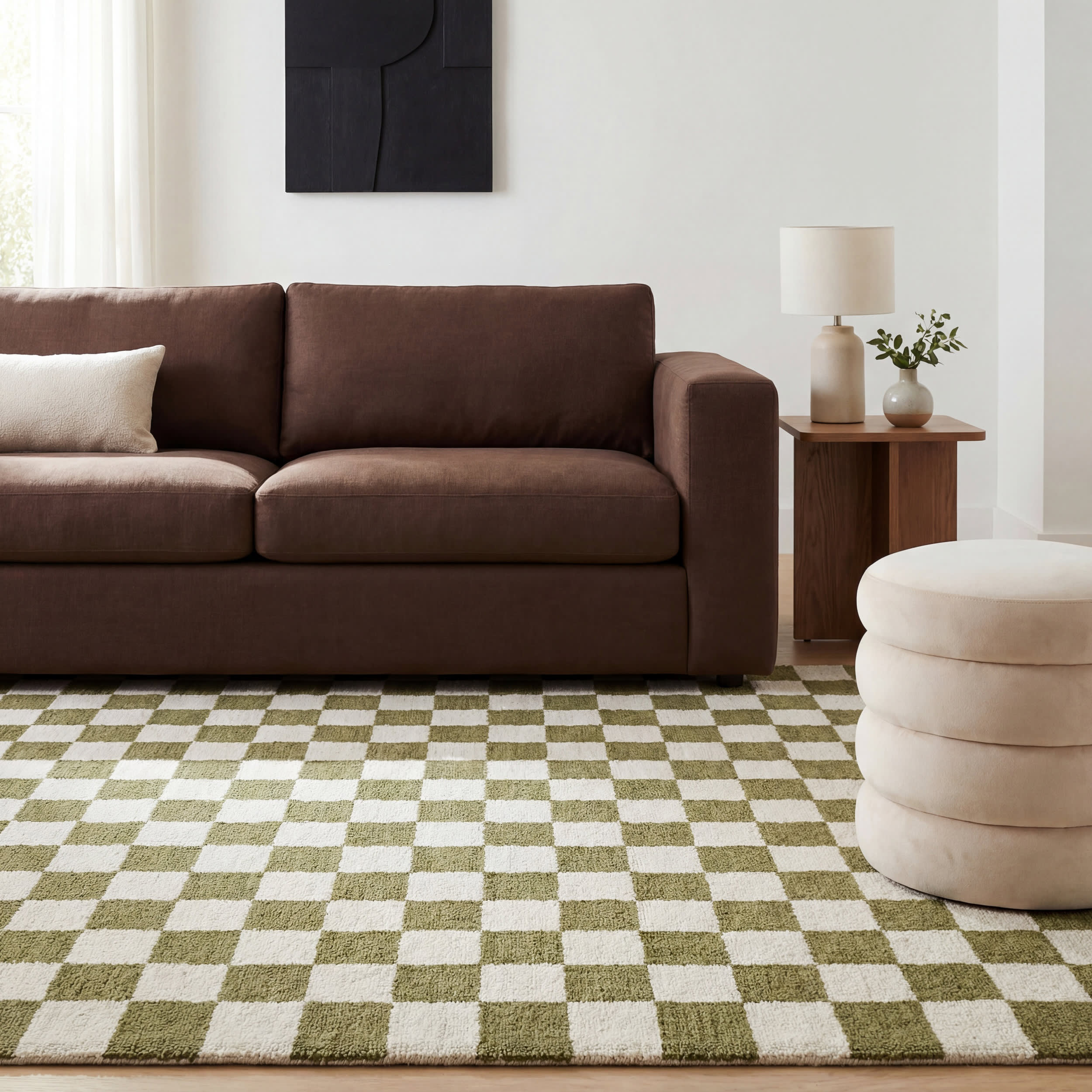 Calina Modern Checkered Indoor Wool Rug | Green - Image 5