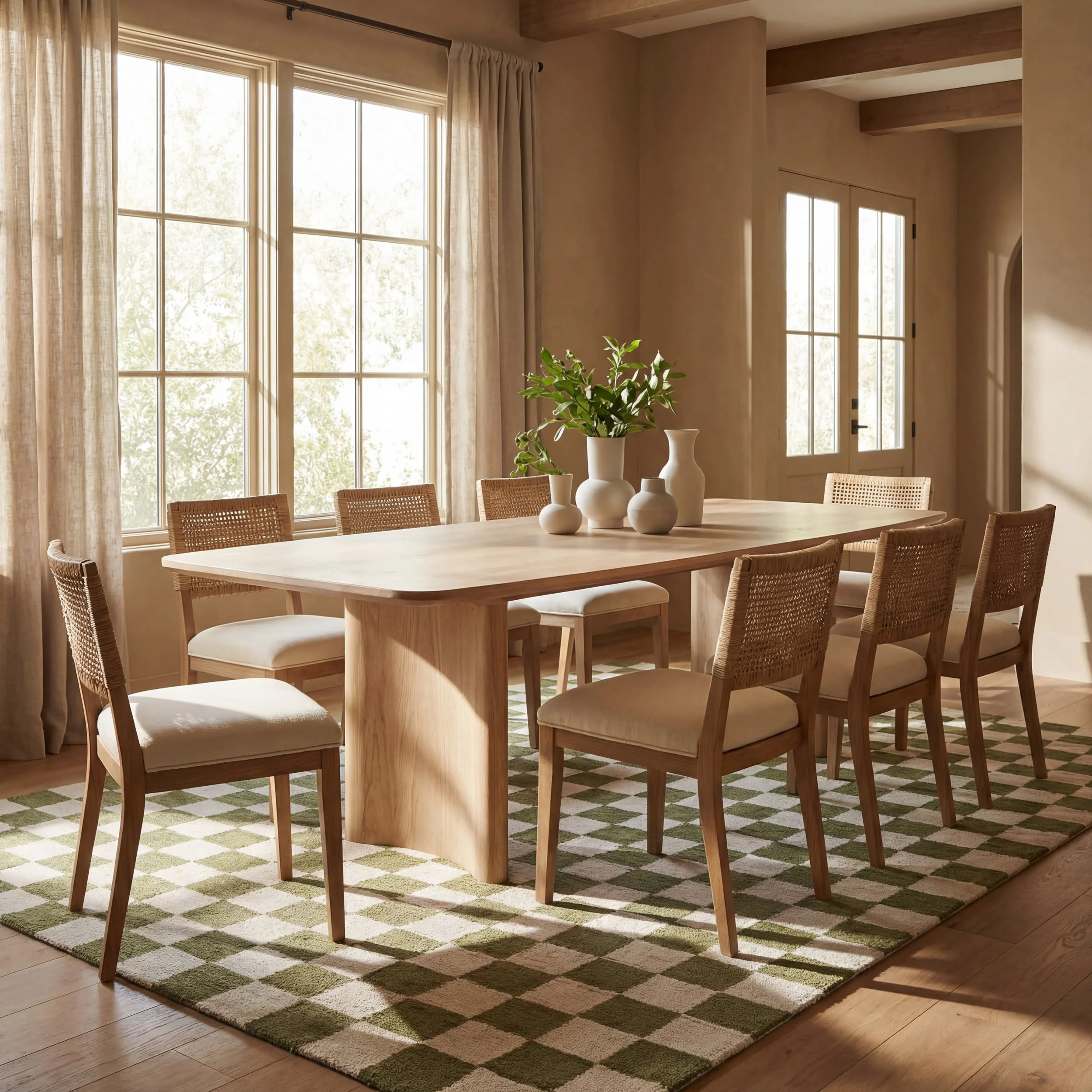 Calina Modern Checkered Indoor Wool Rug | Green - Image 7