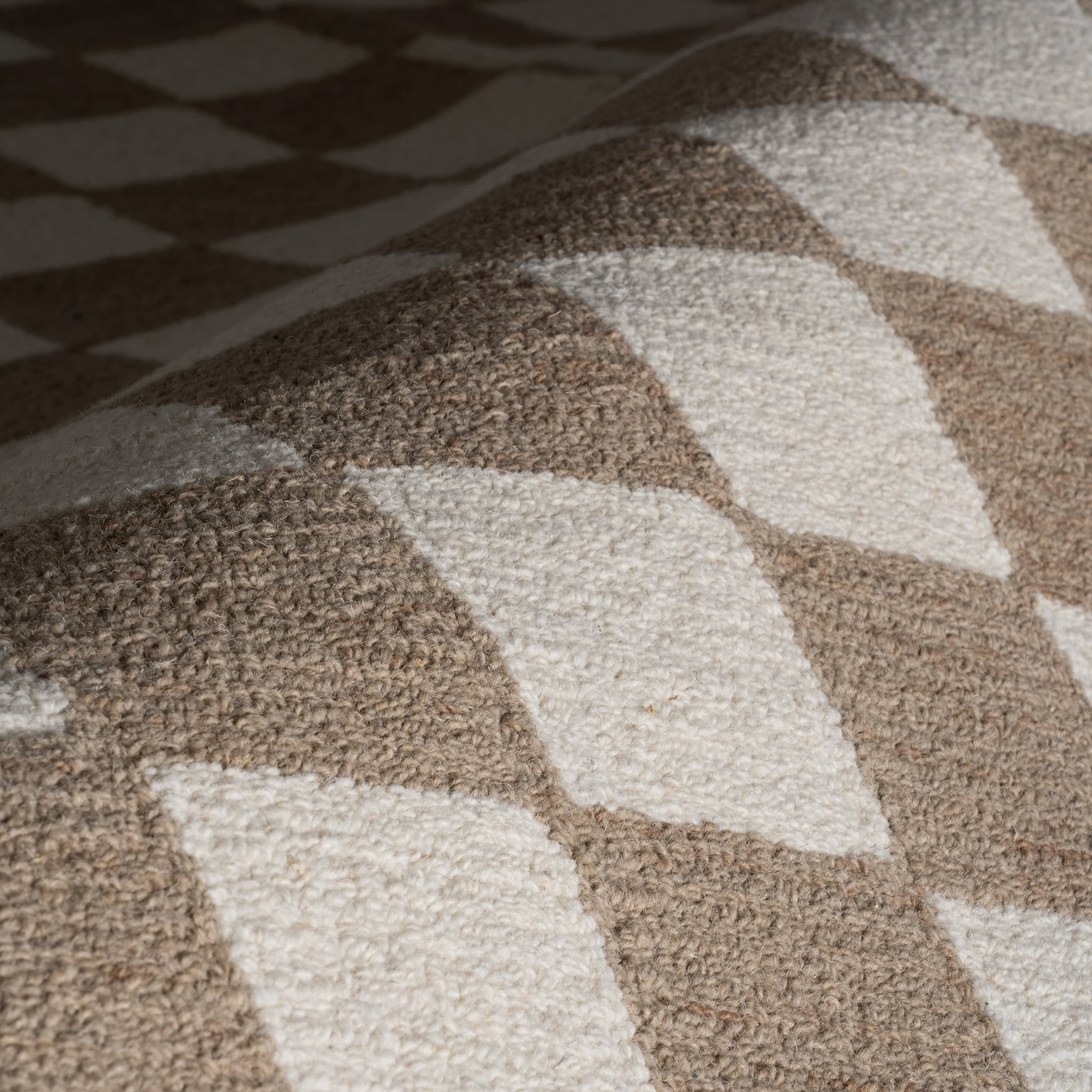Calina Modern Checkered Indoor Wool Rug | Taupe - Image 3