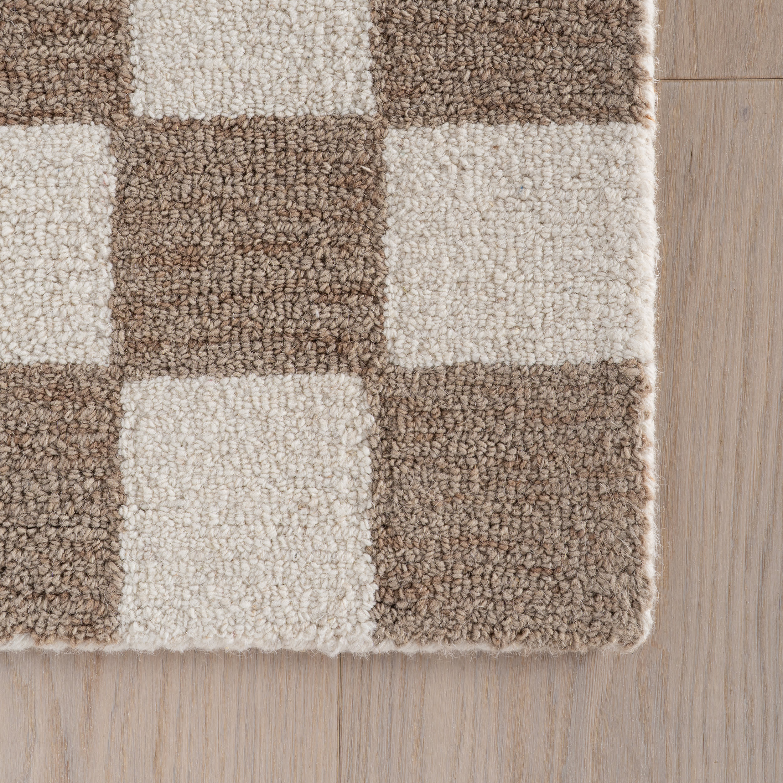 Calina Modern Checkered Indoor Wool Rug | Taupe - Image 4