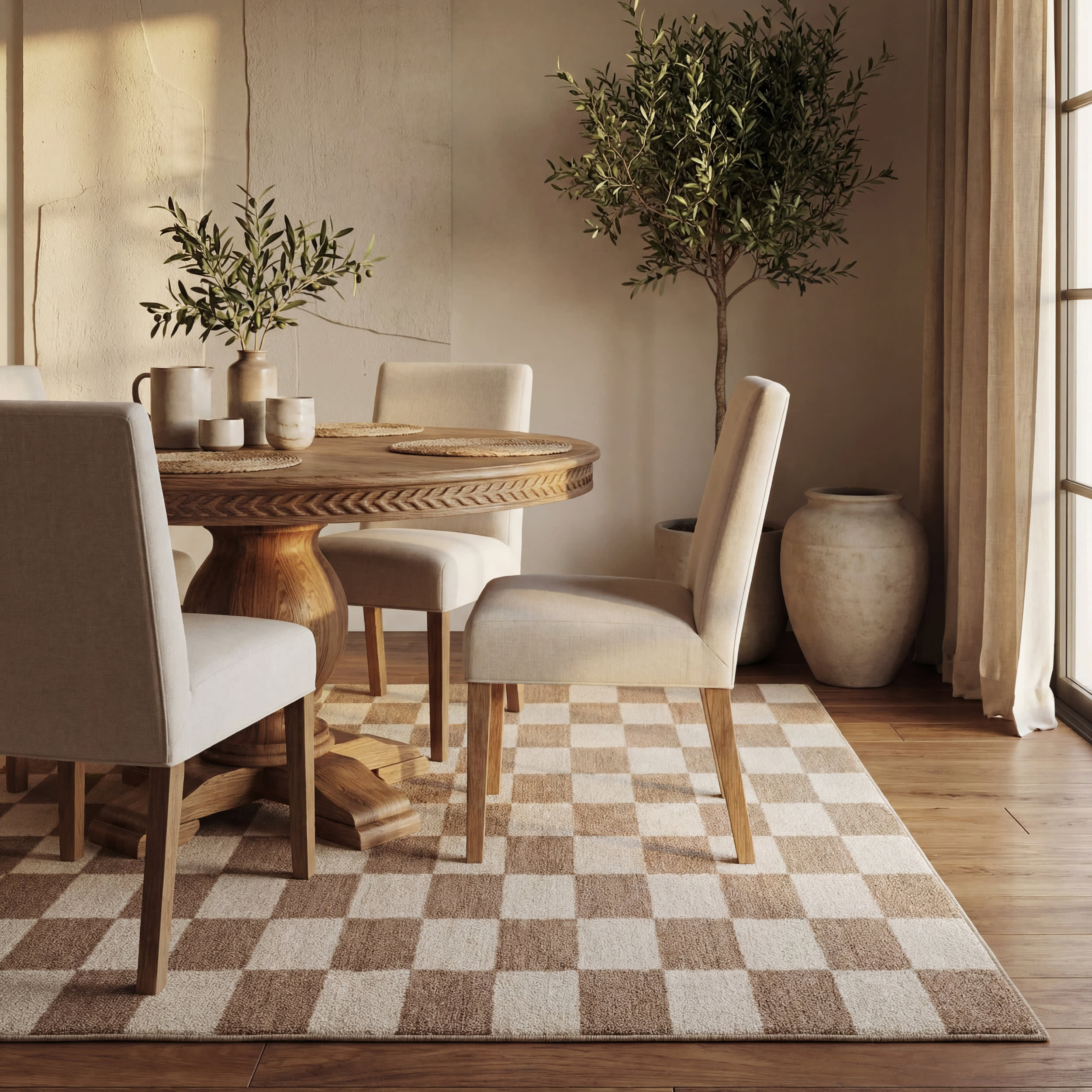 Calina Modern Checkered Indoor Wool Rug | Taupe - Image 7