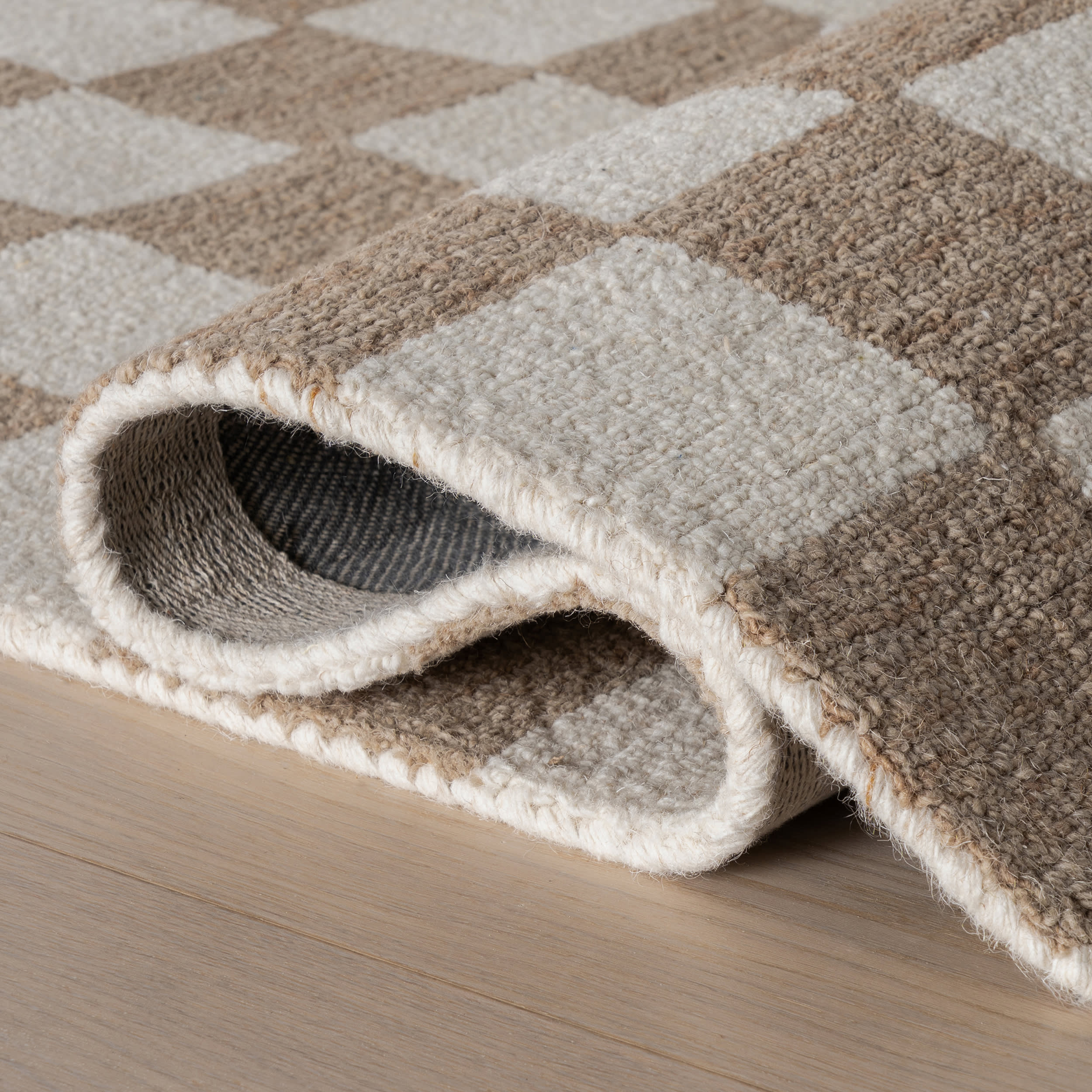 Calina Modern Checkered Indoor Wool Rug | Taupe - Image 9