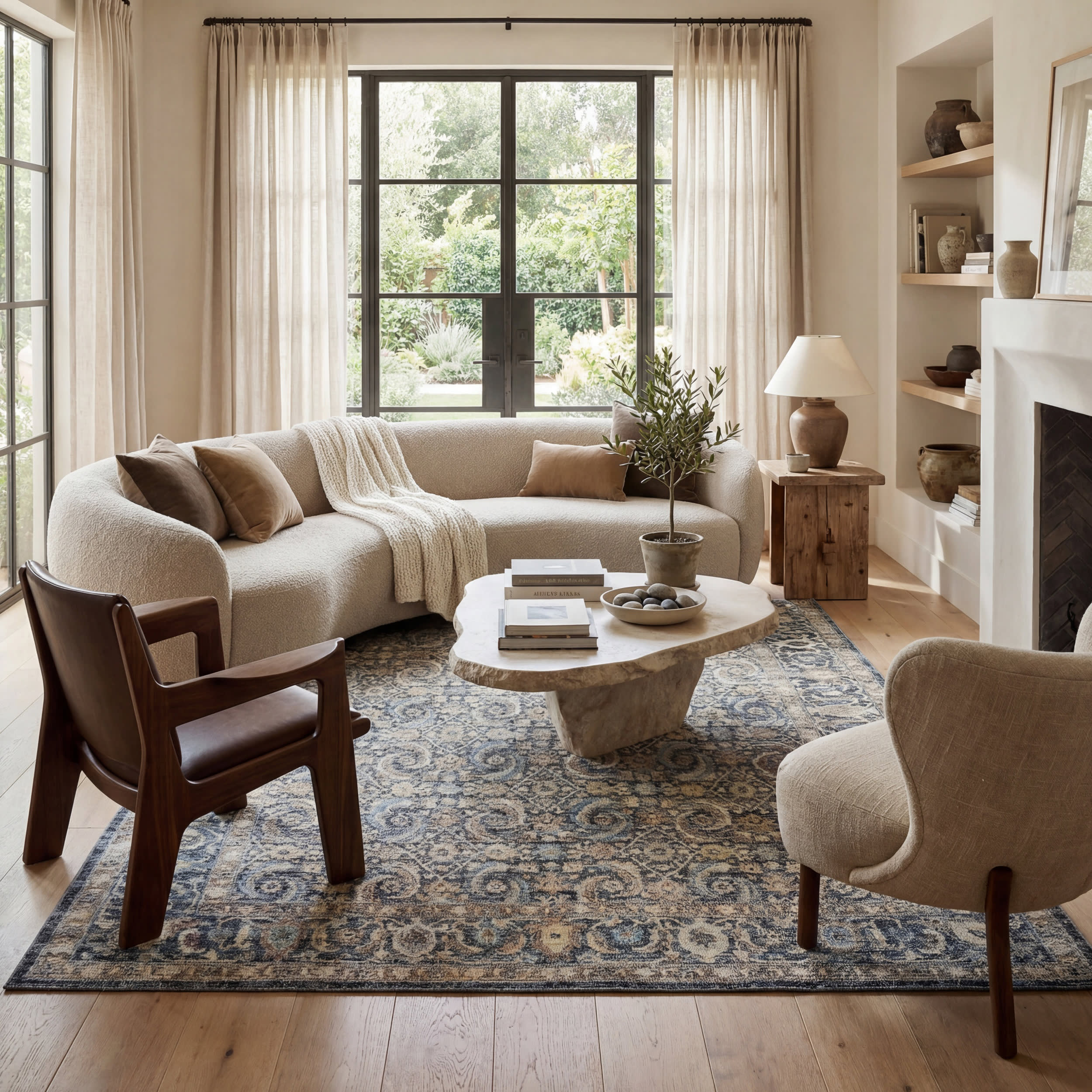 Calvaya Traditional Bordered Washable Rug | Blue - Image 2