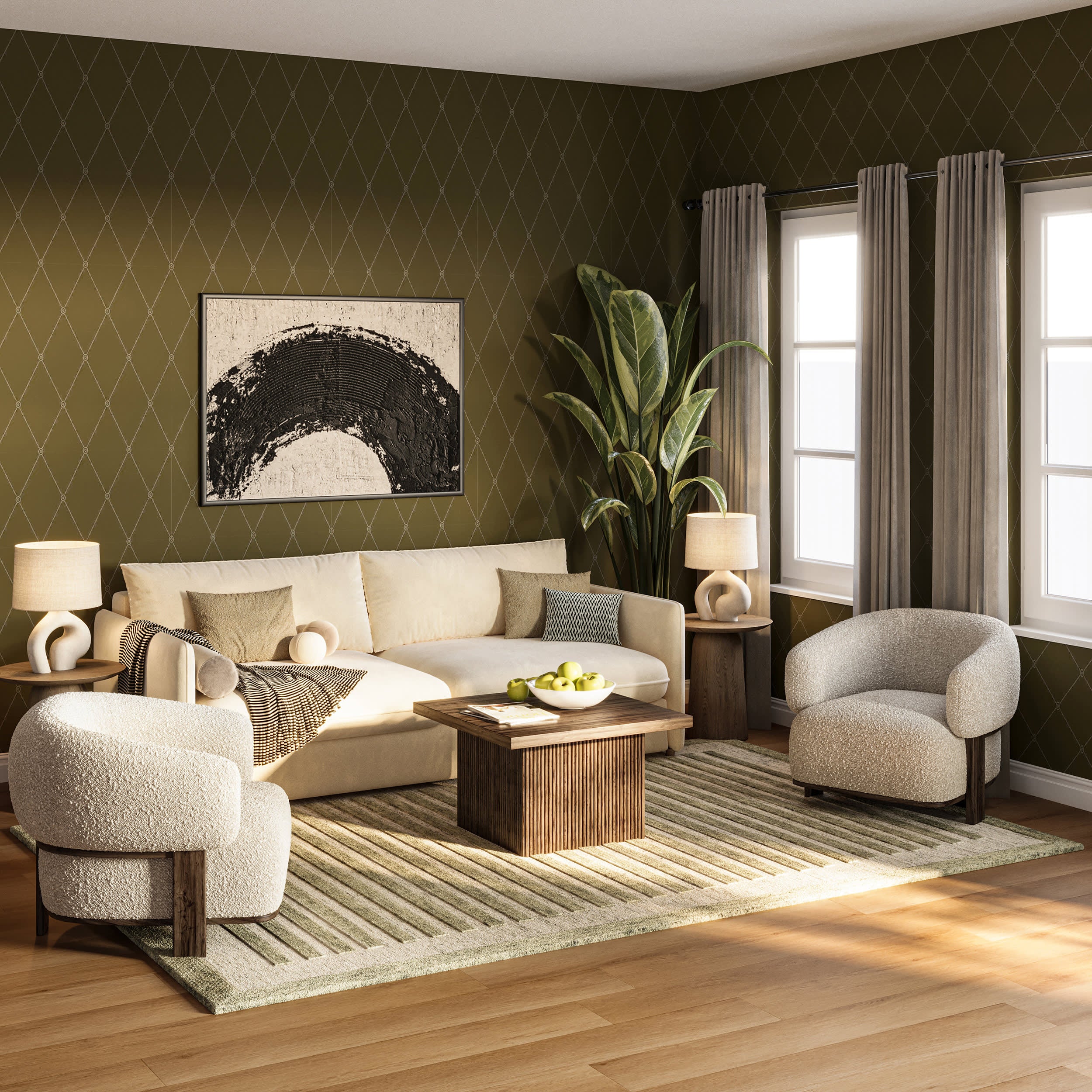 Caly Modern Bordered Wool Rug | Sage Green - Image 2