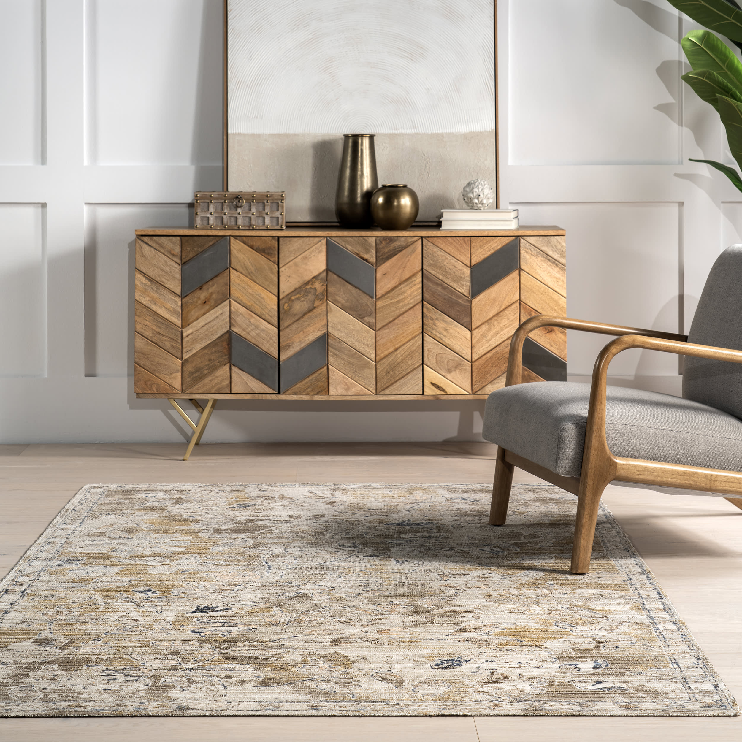 Camile Vintage Washable Indoor/Outdoor Rug | Beige - Image 3