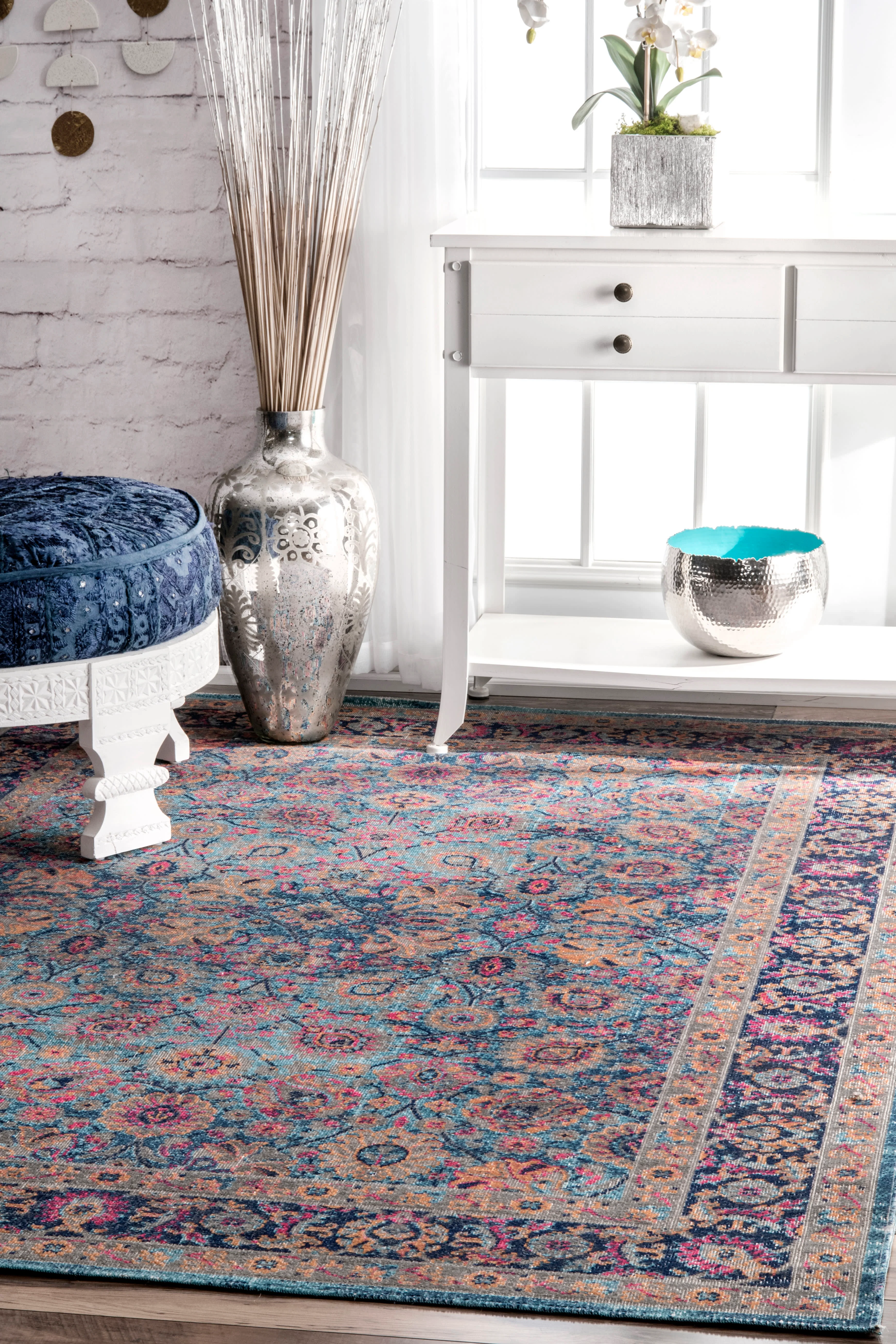 Cardinal Lily Herati Rug | Blue - Image 2