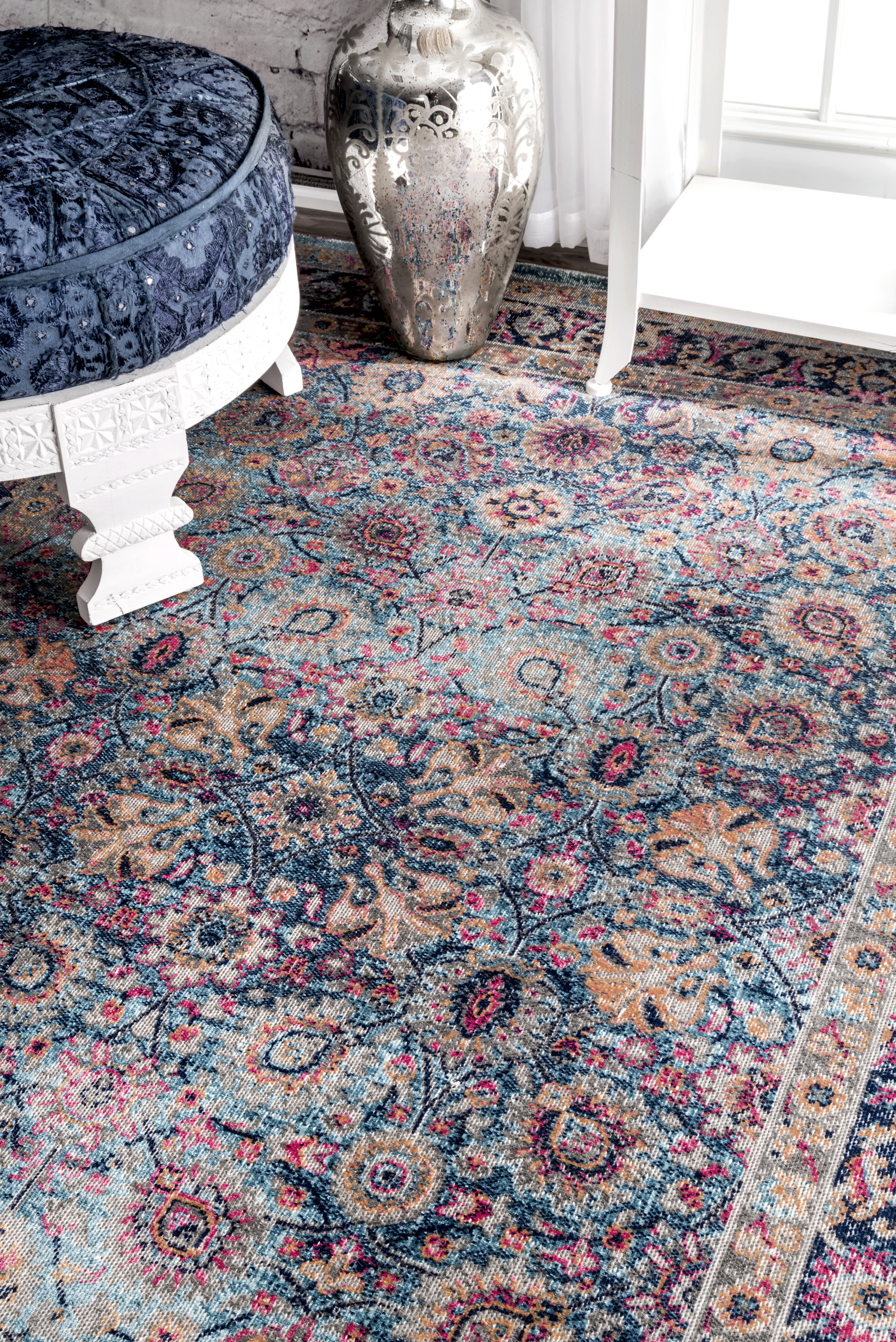 Cardinal Lily Herati Rug | Blue - Image 4