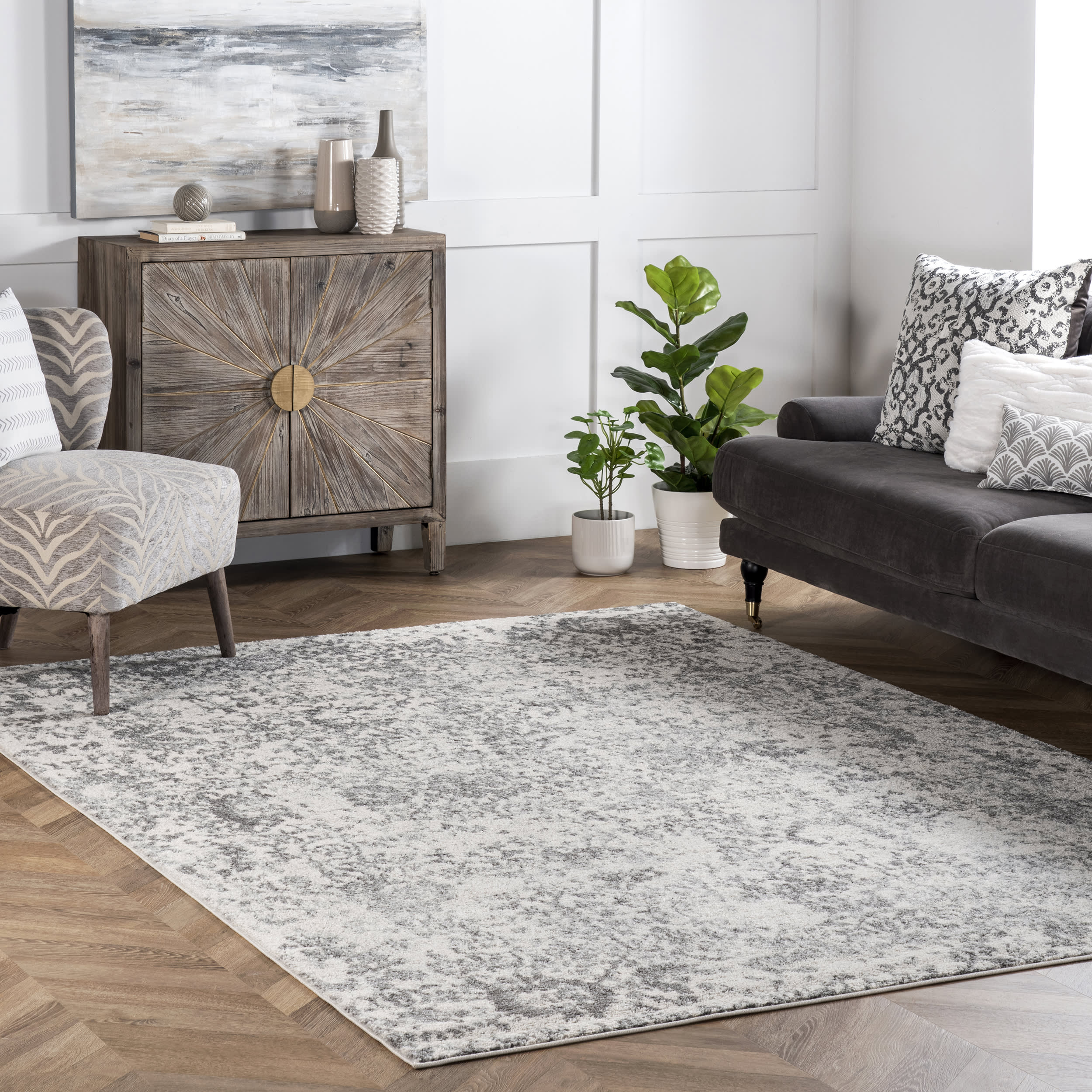 Cardinal Peony Vineyard Rug | Grey - Image 2