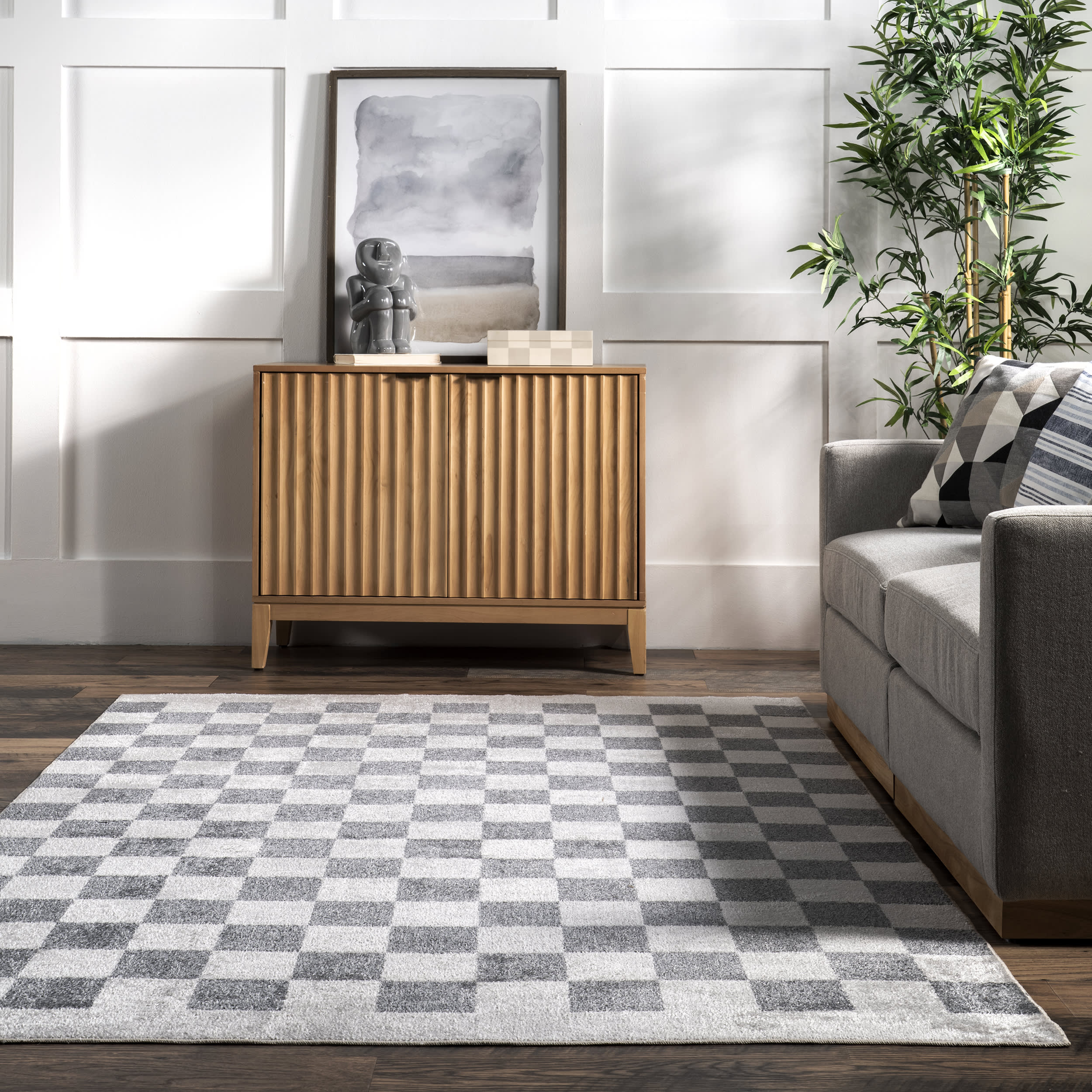 Carina Colorful Checkered Washable Rug | Grey - Image 4