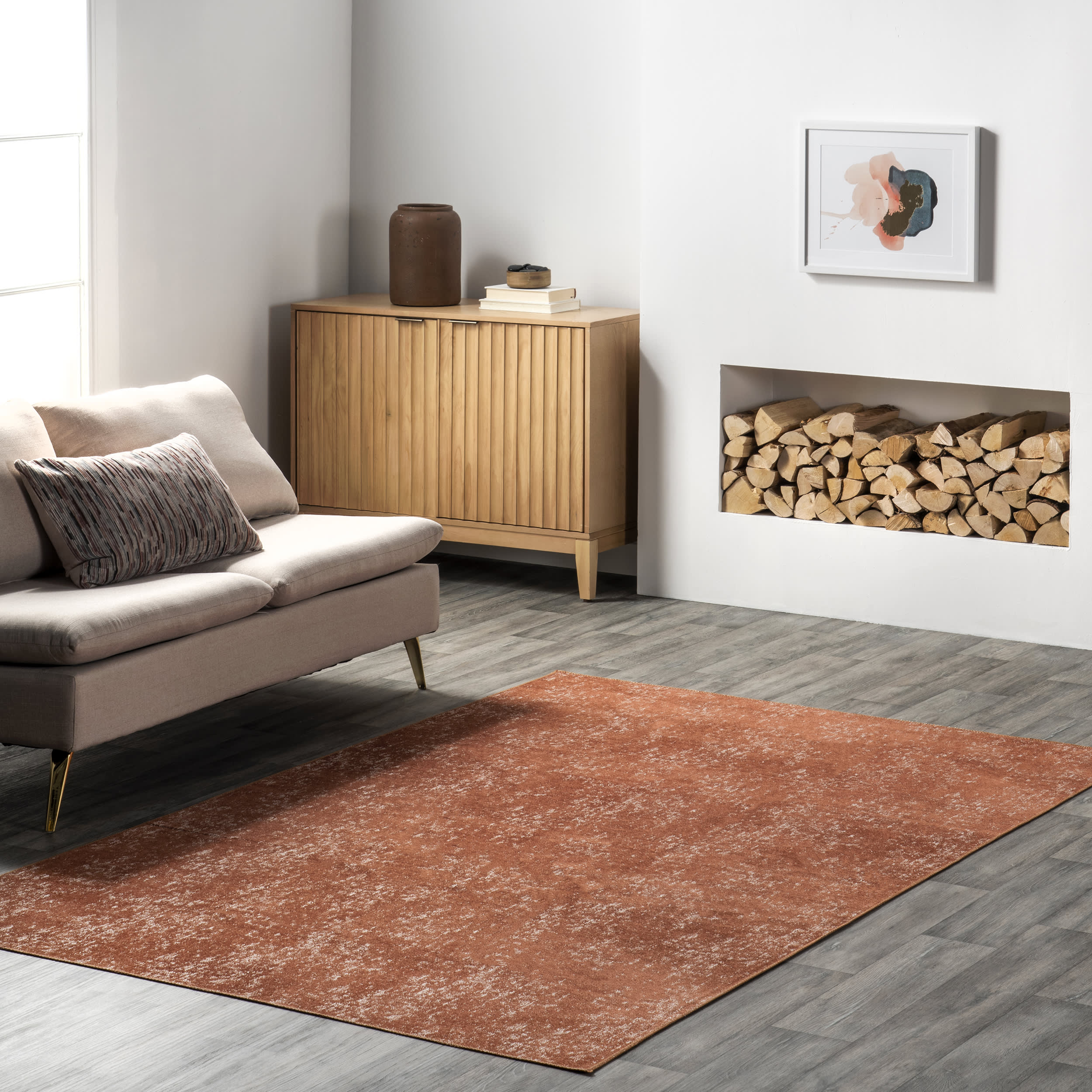 Carla Washable Hazy Solid Rug | Burnt Orange - Image 2