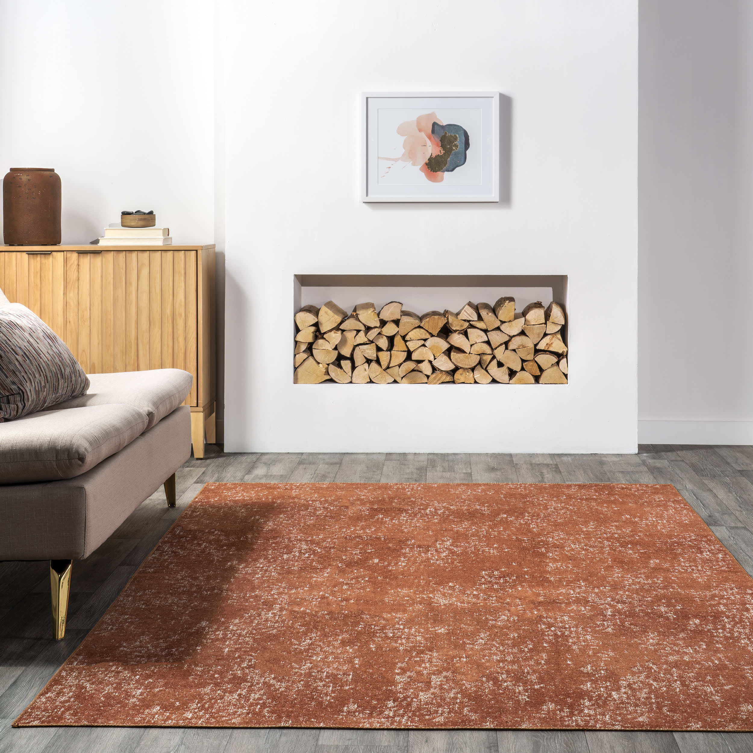 Carla Washable Hazy Solid Rug | Burnt Orange - Image 4