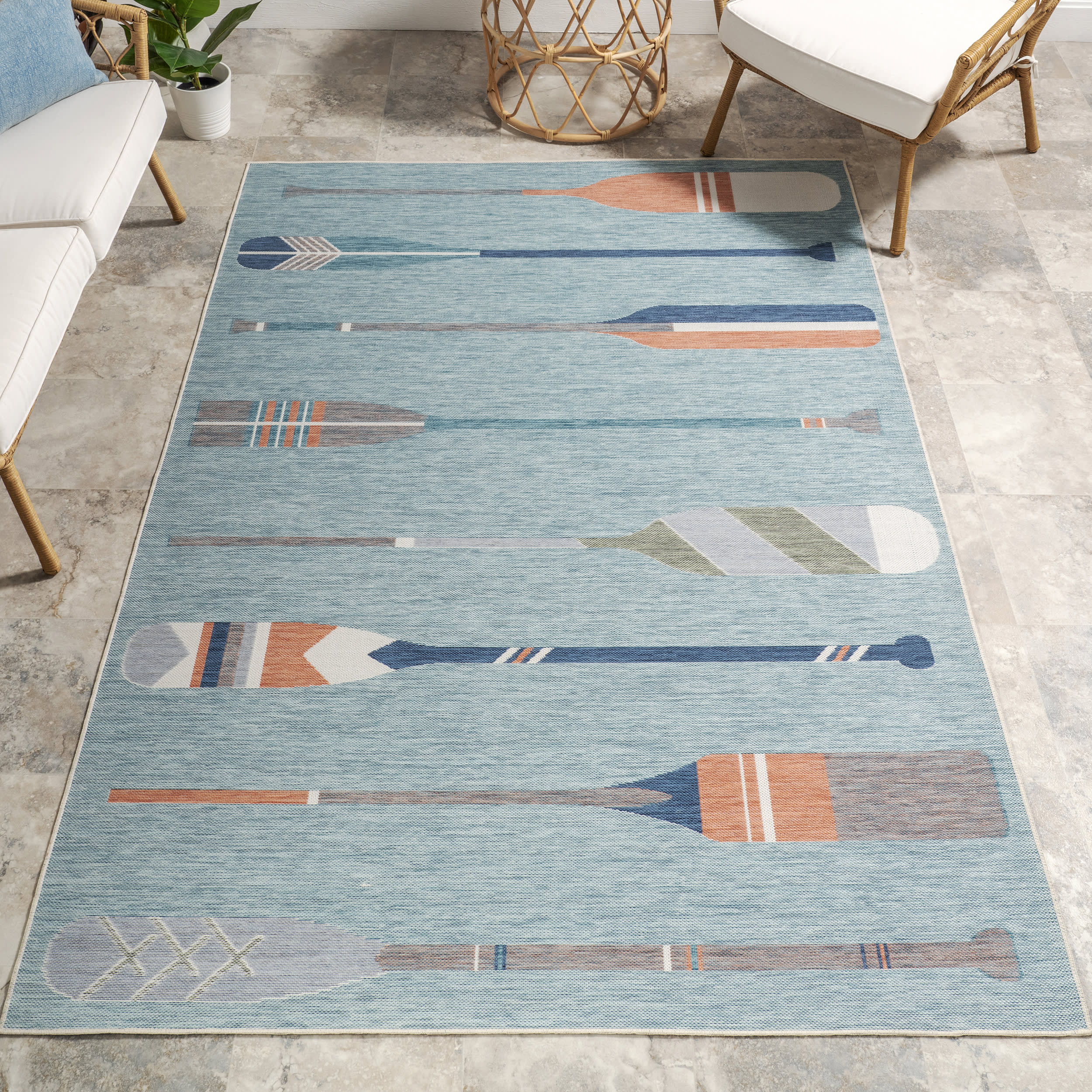 Carter Nautical Oars Indoor/Outdoor Rug | Blue - Image 2