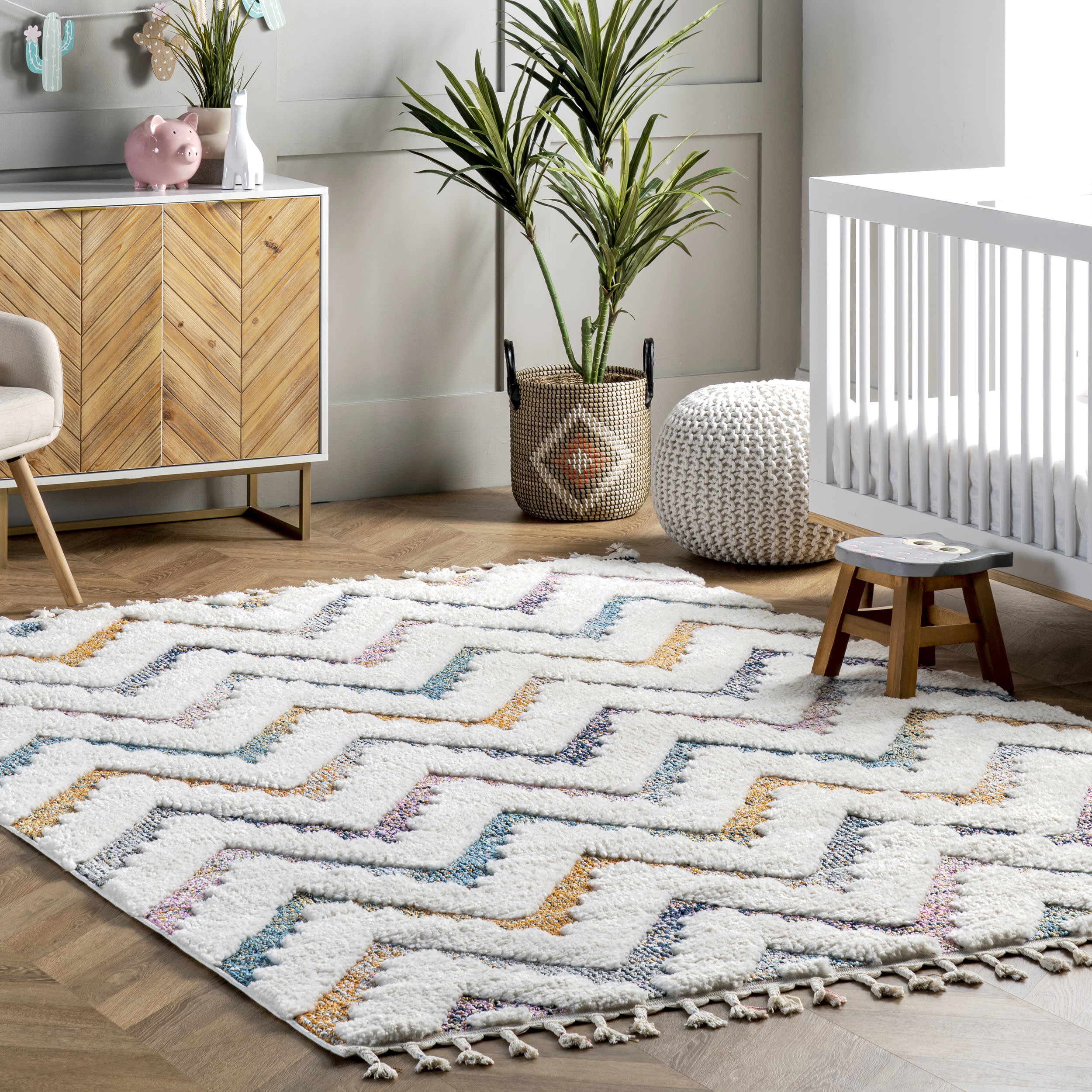 Carved Chevron Shag Rug | Ivory - Image 2