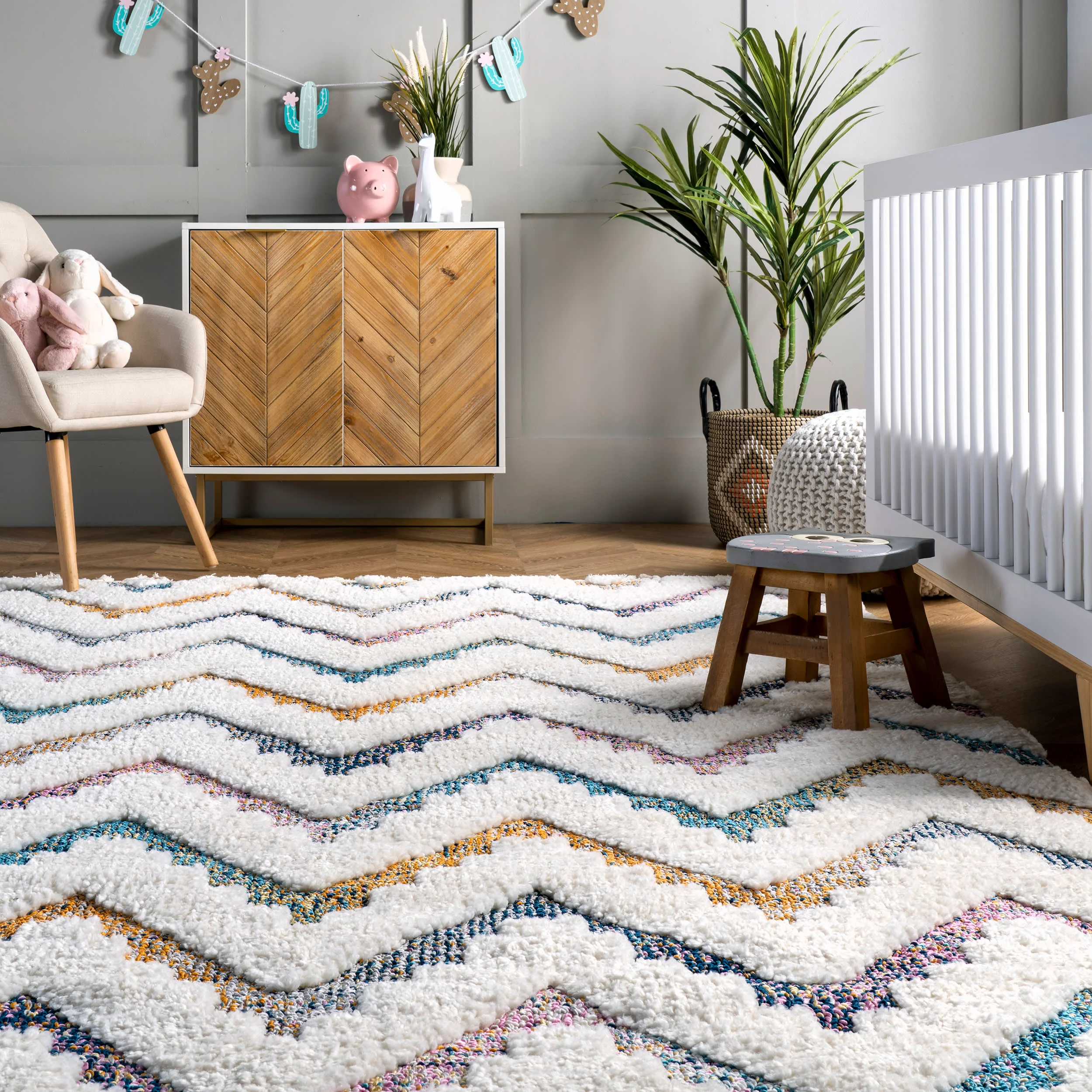 Carved Chevron Shag Rug | Ivory - Image 4