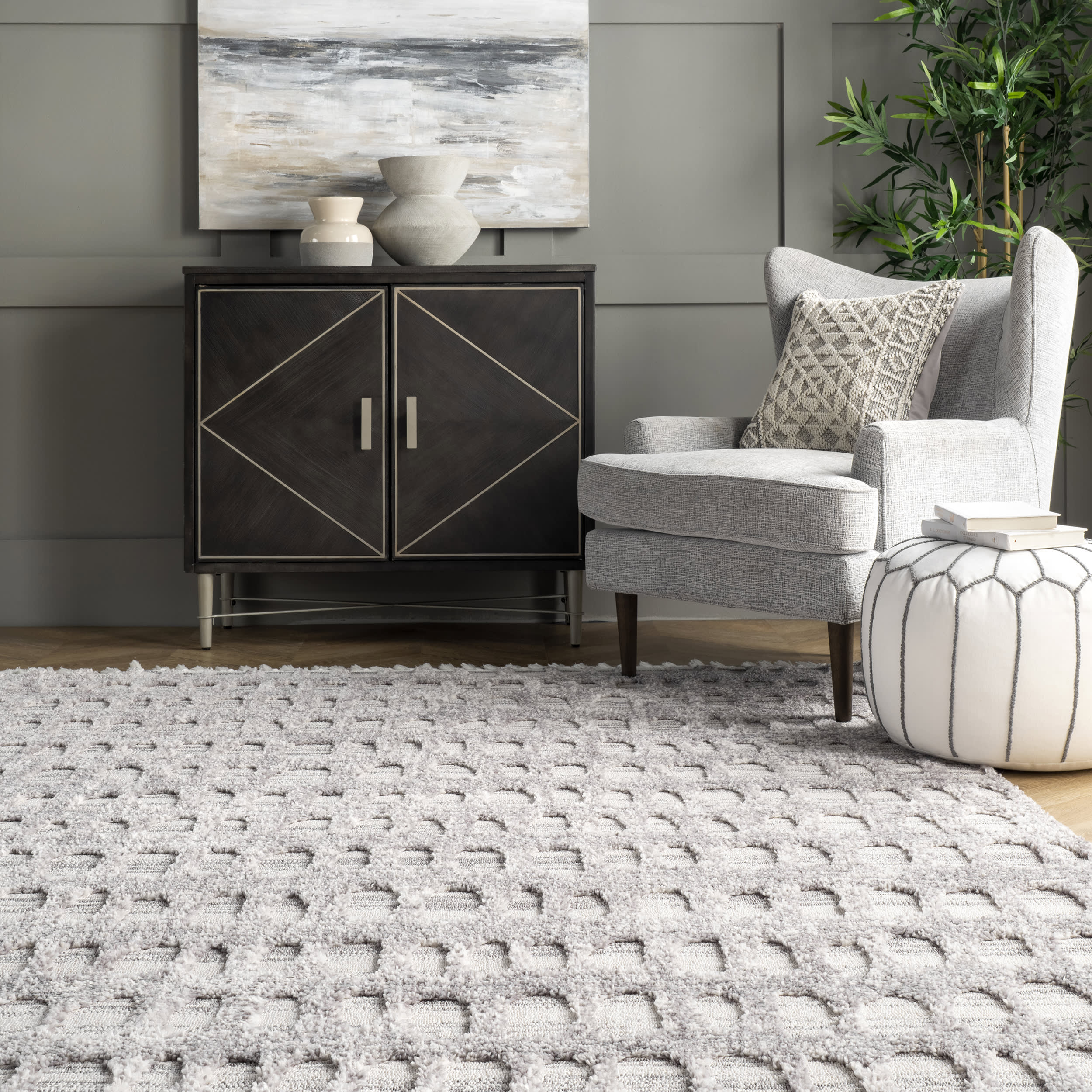 Carved Honeycomb Tasseled Rug | Grey - Image 4