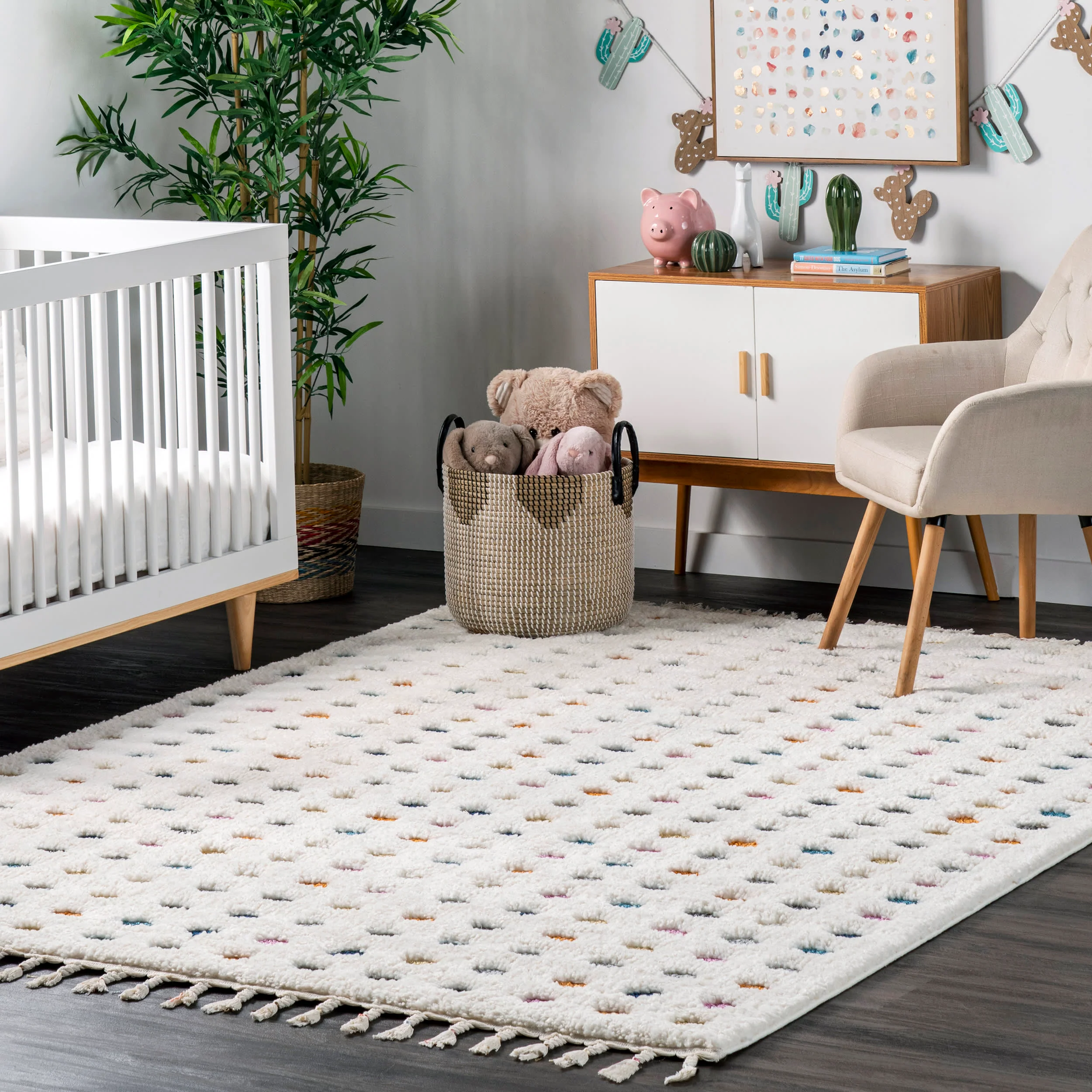 Carved Polka Dot Shag Rug | Off White - Image 2