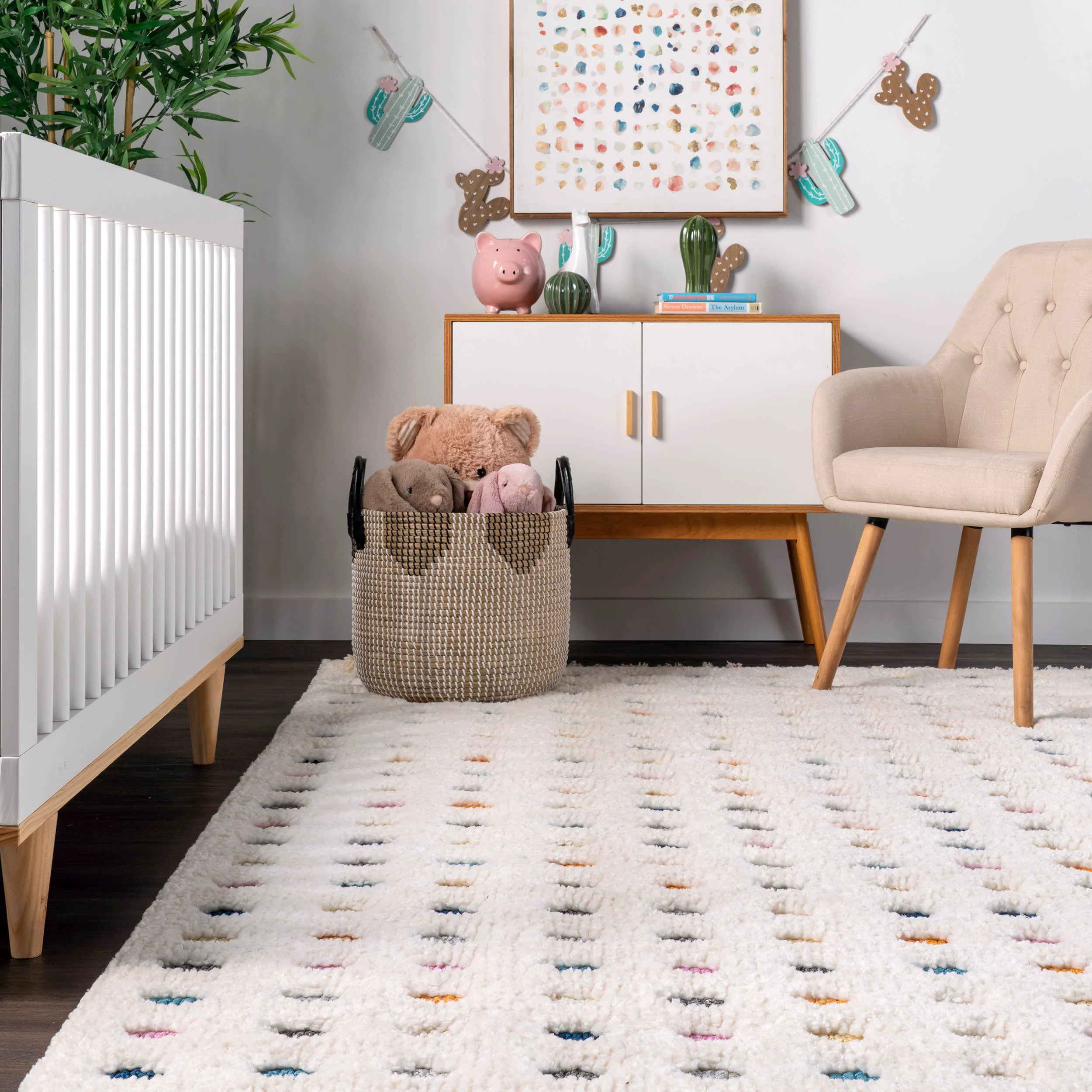 Carved Polka Dot Shag Rug | Off White - Image 4