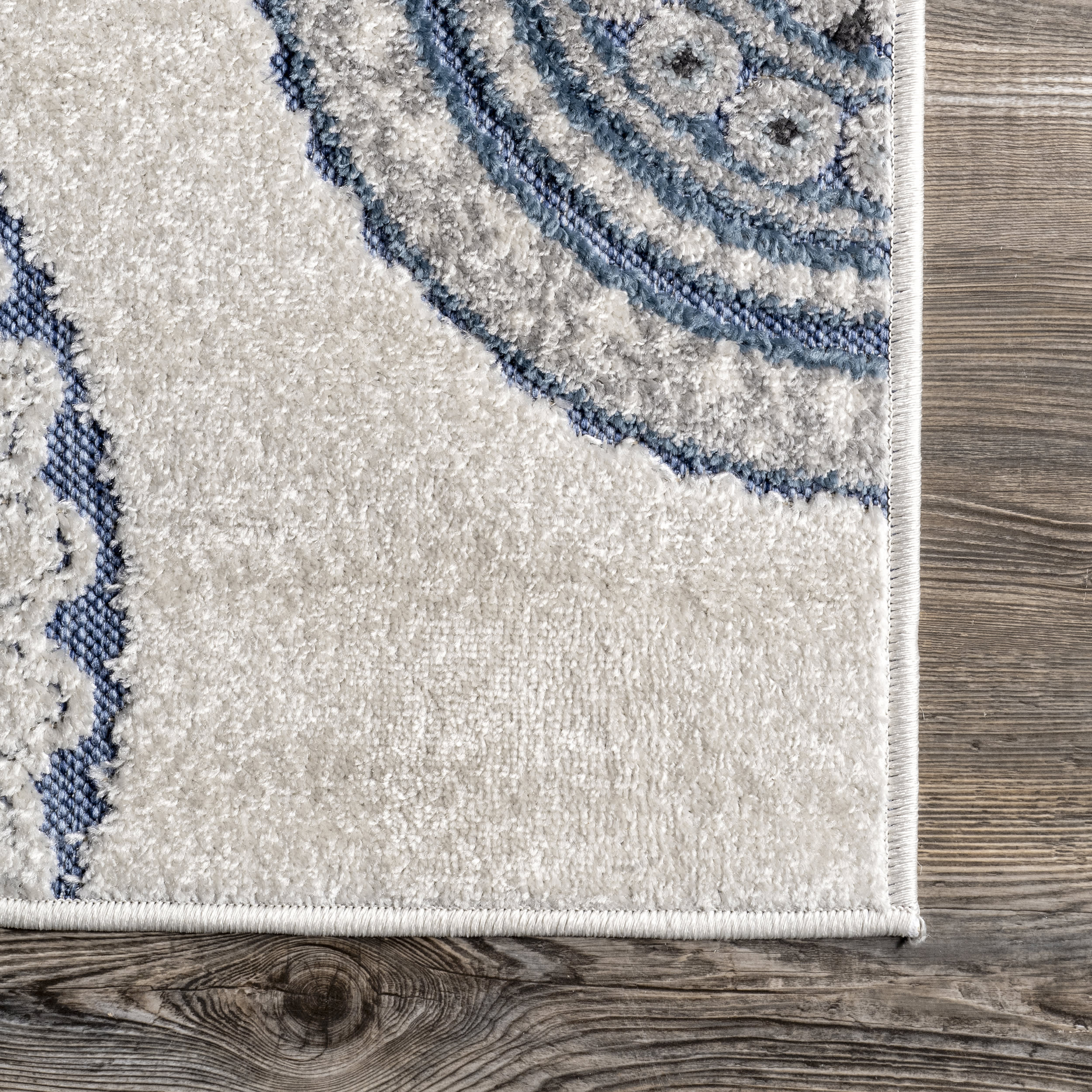 Carved Regal Suzani Indoor/Outdoor Rug | Blue - Image 3