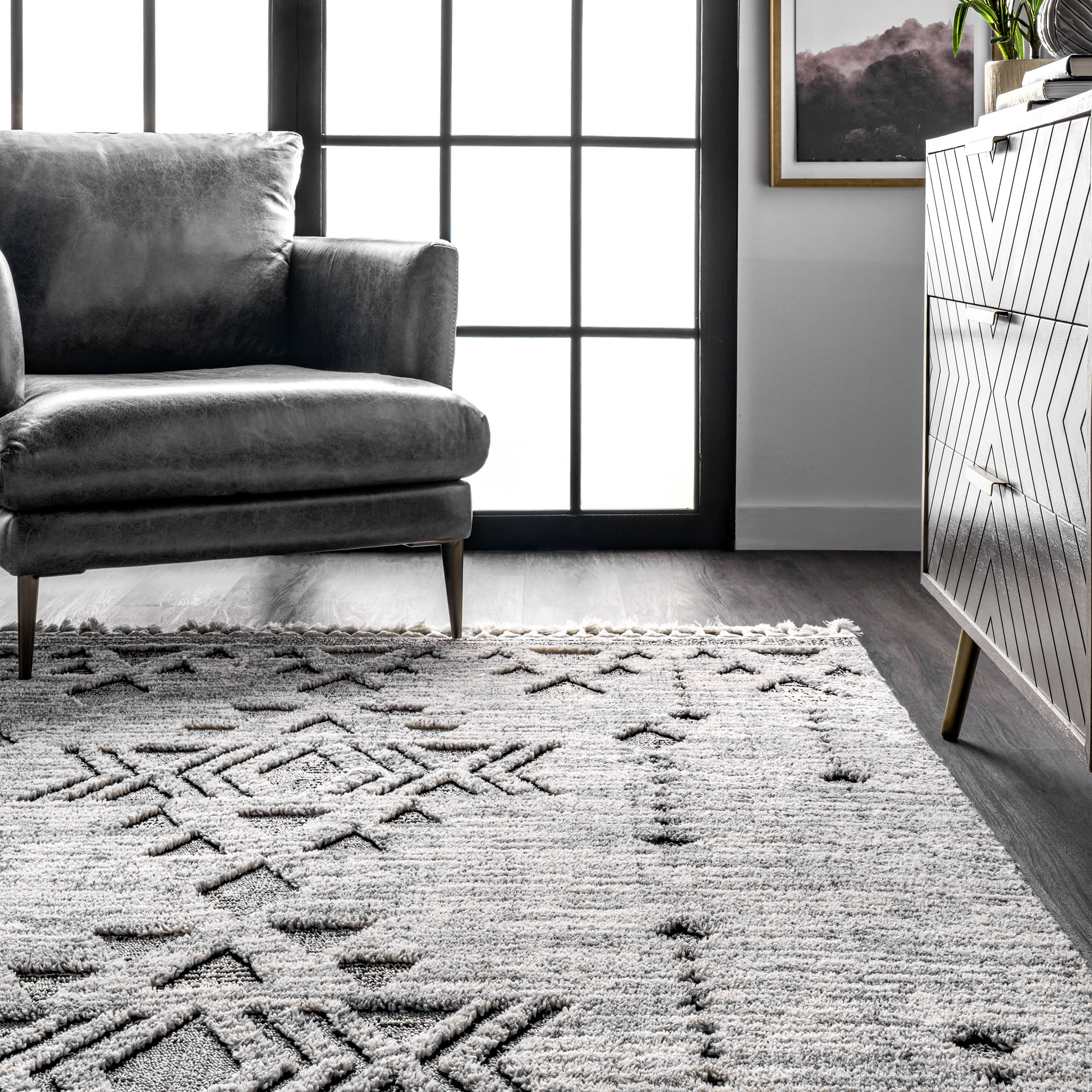 Carved Snowflake Tassel Rug | Grey - Image 4