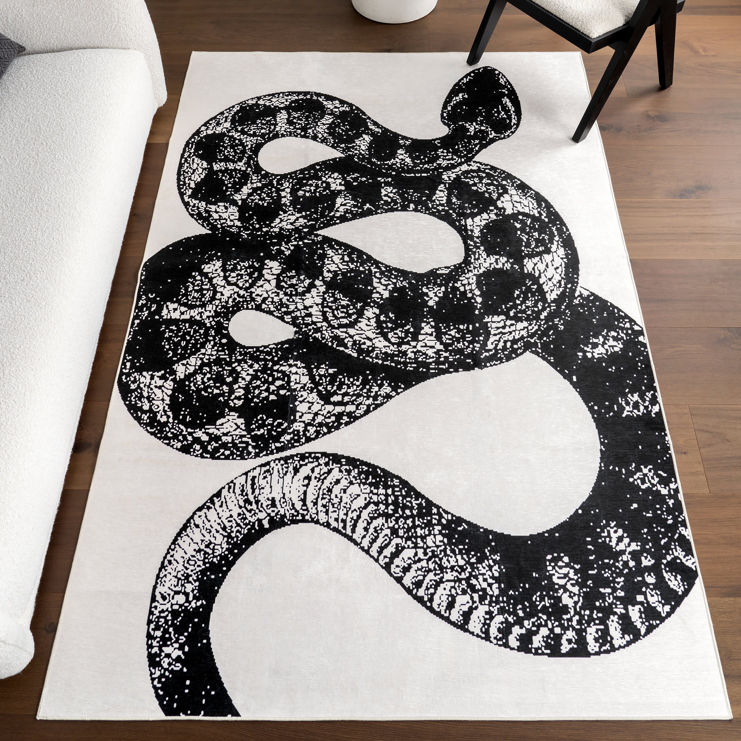 Casey Simple Serpent Spill Proof Washable Rug | Black - Image 2