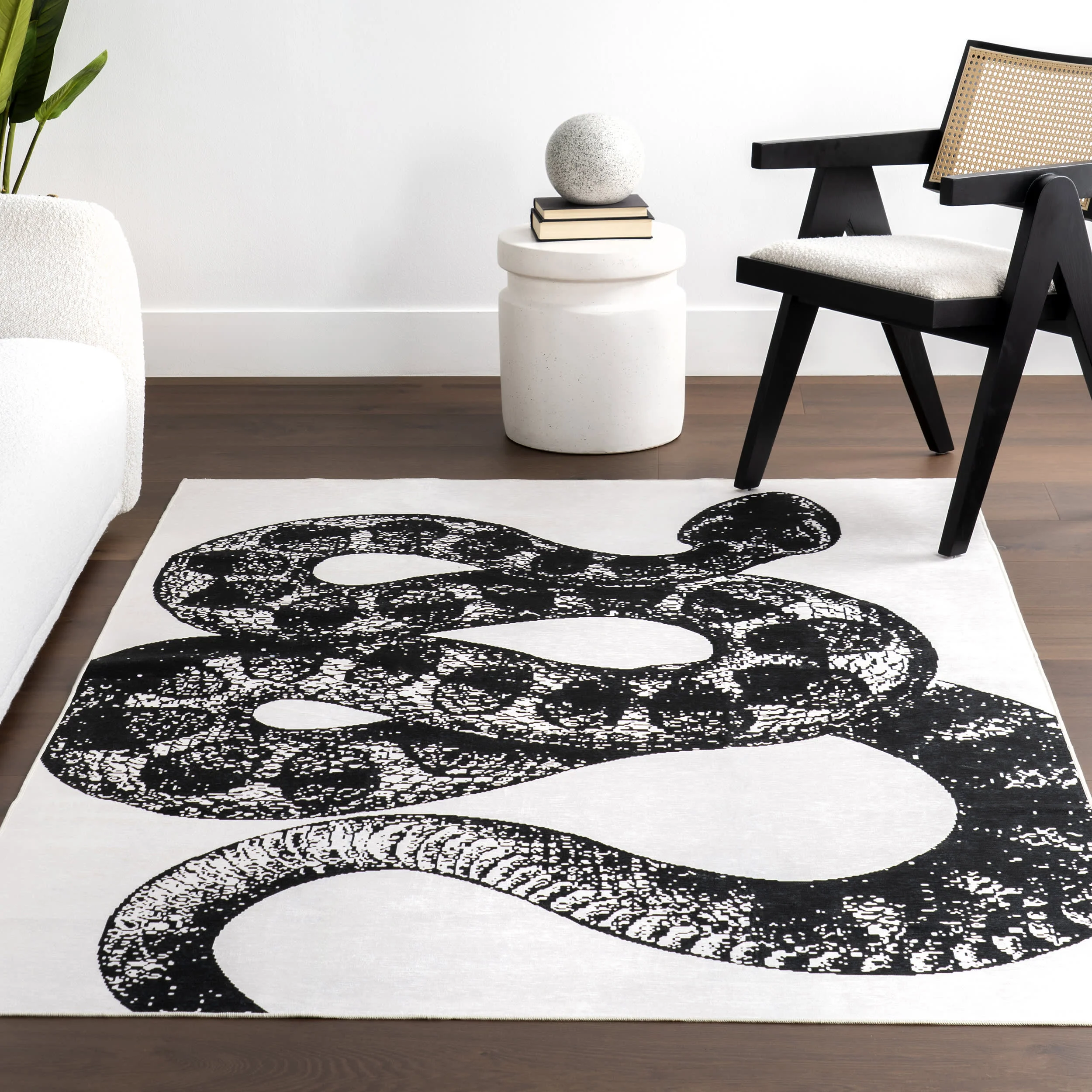 Casey Simple Serpent Spill Proof Washable Rug | Black - Image 5