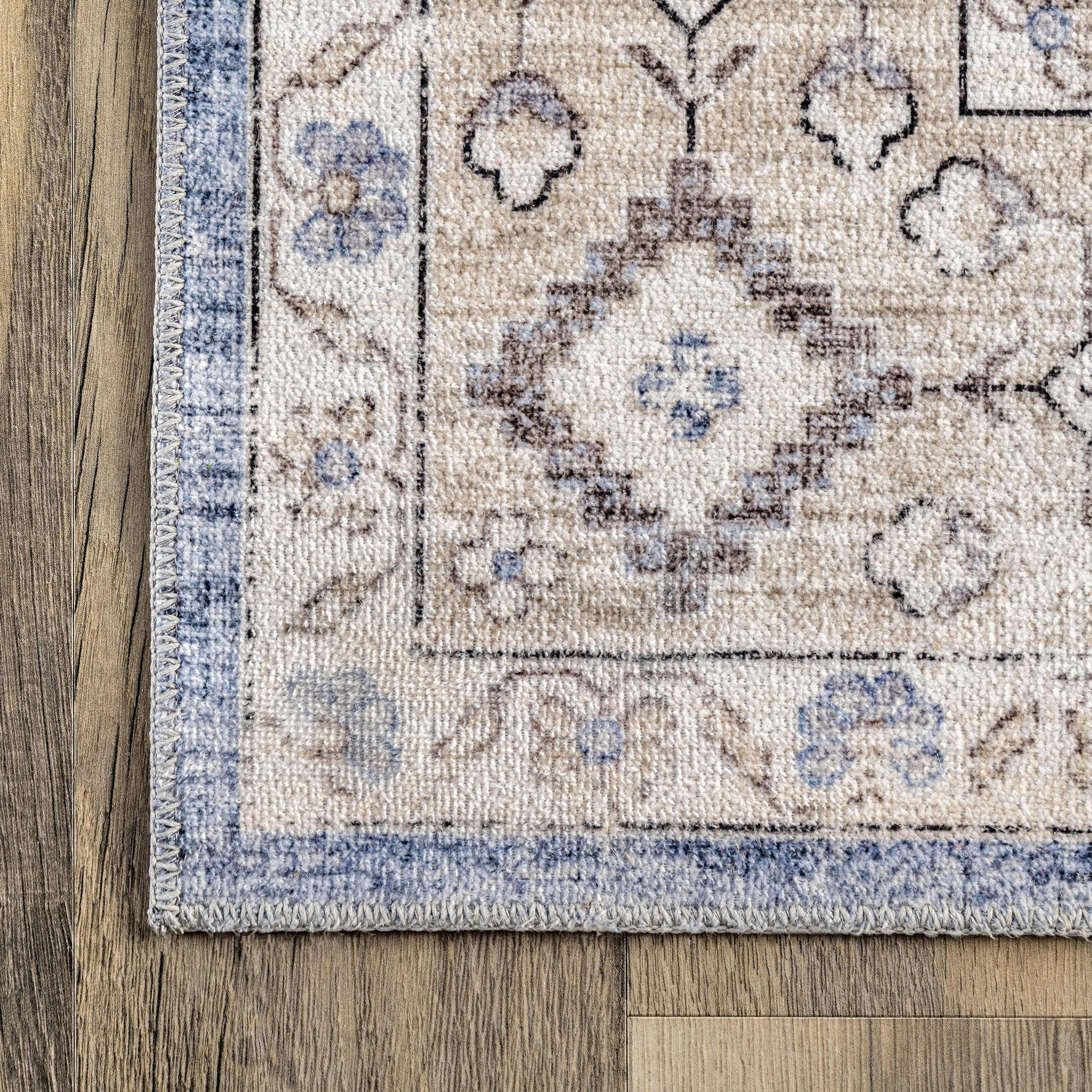 Cassie Vintage Tracery Washable Rug | Blue - Image 3