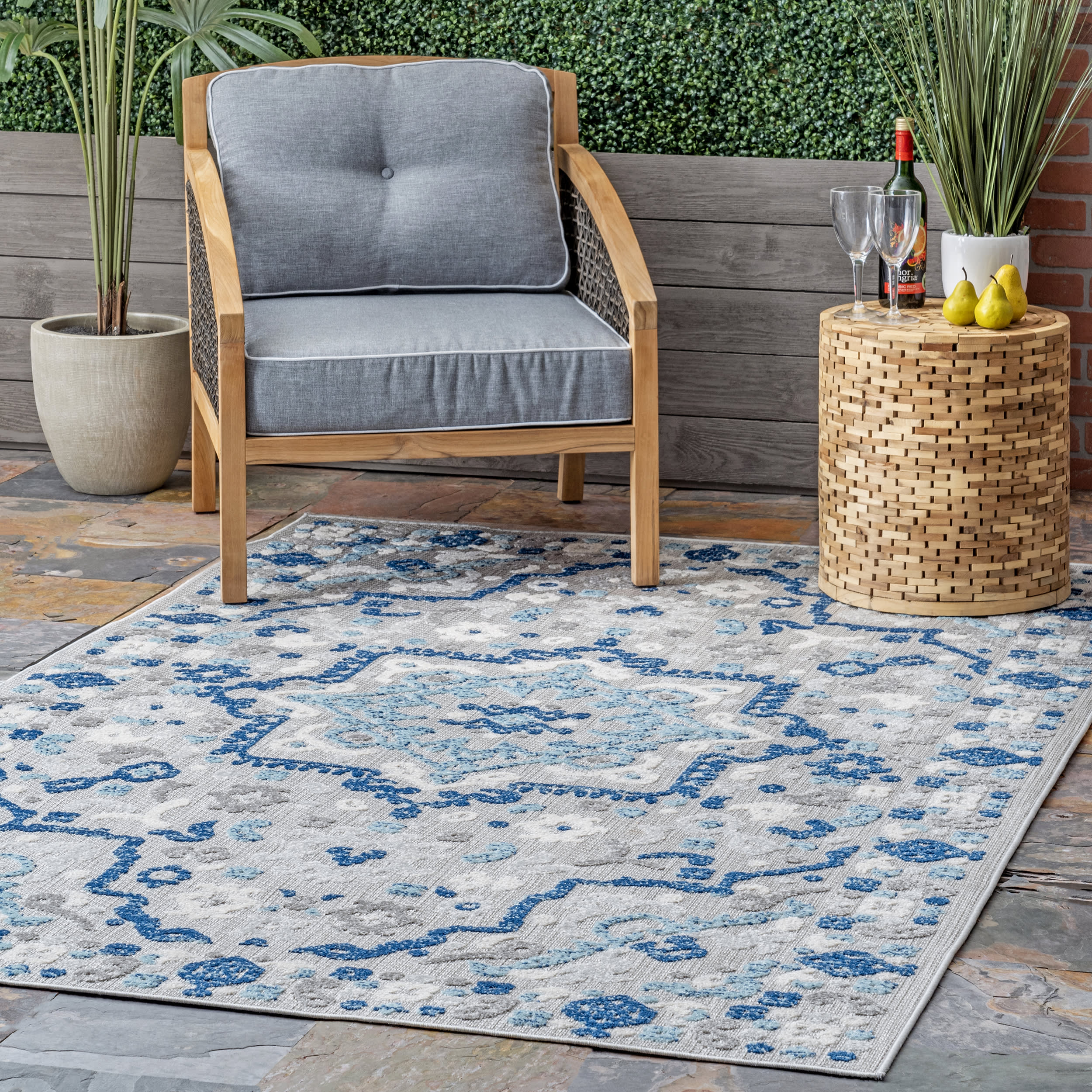 Castle Medallion Indoor/Outdoor Rug | Blue - Image 2