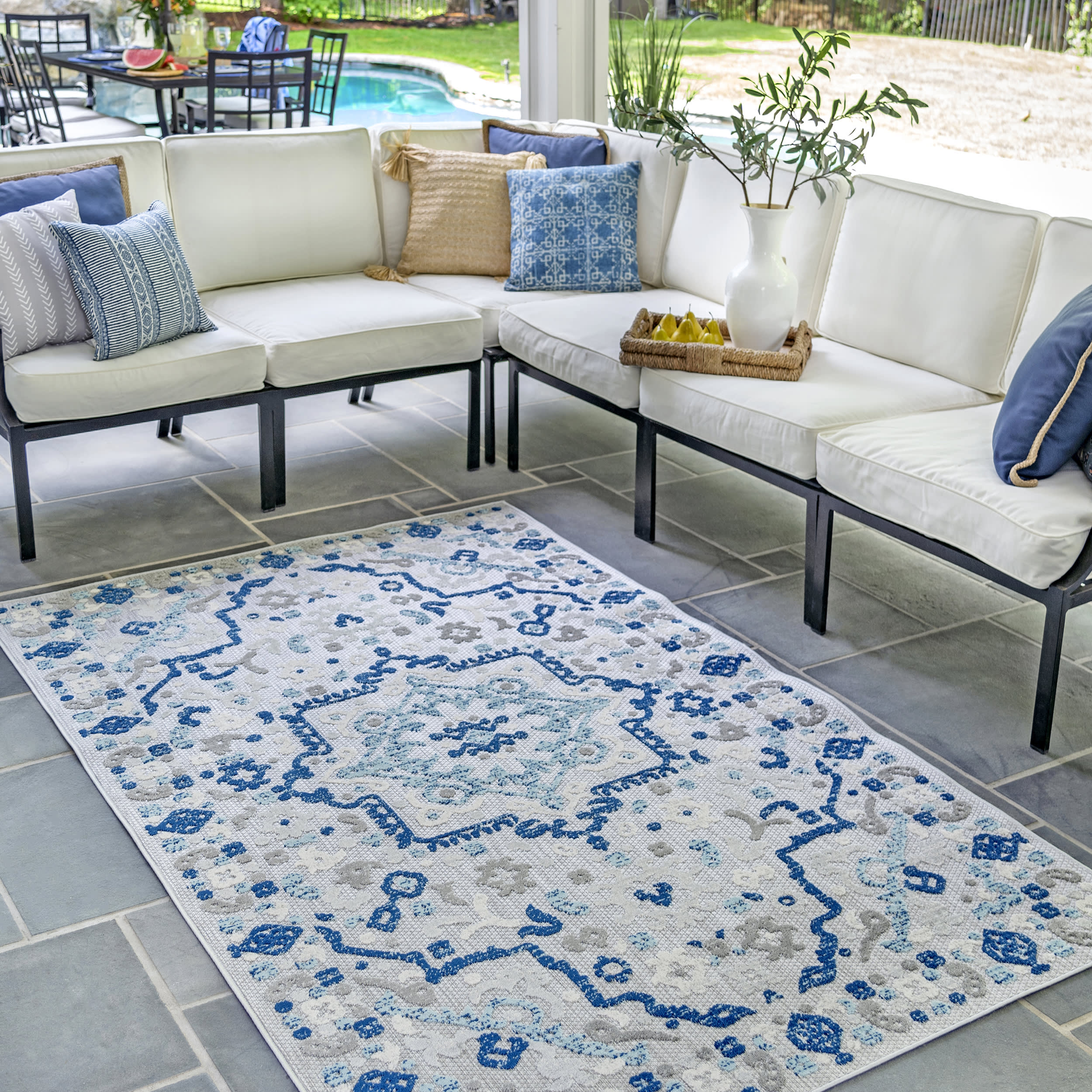 Castle Medallion Indoor/Outdoor Rug | Blue - Image 4