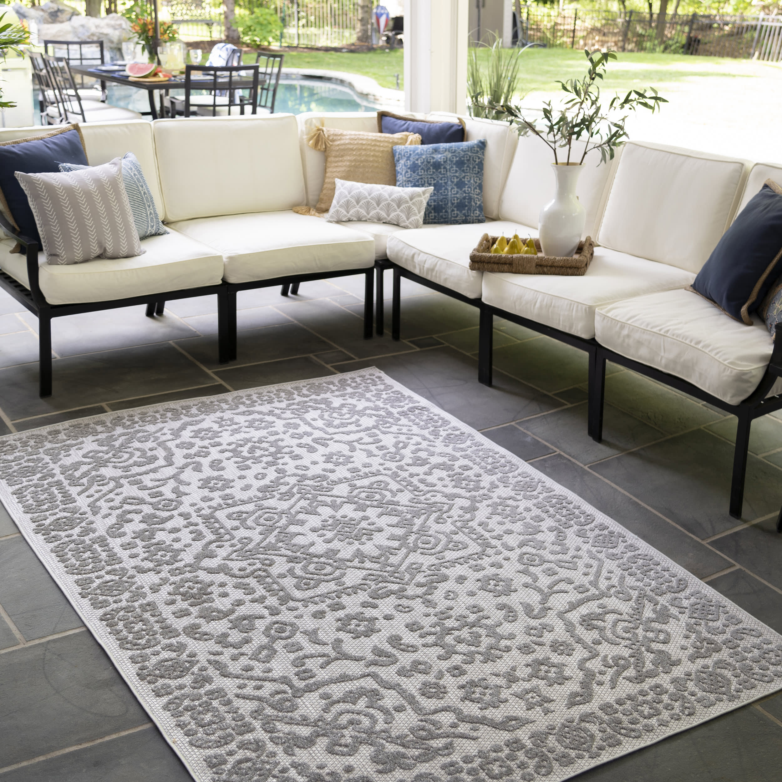 Castle Medallion Indoor/Outdoor Rug | Grey - Image 2