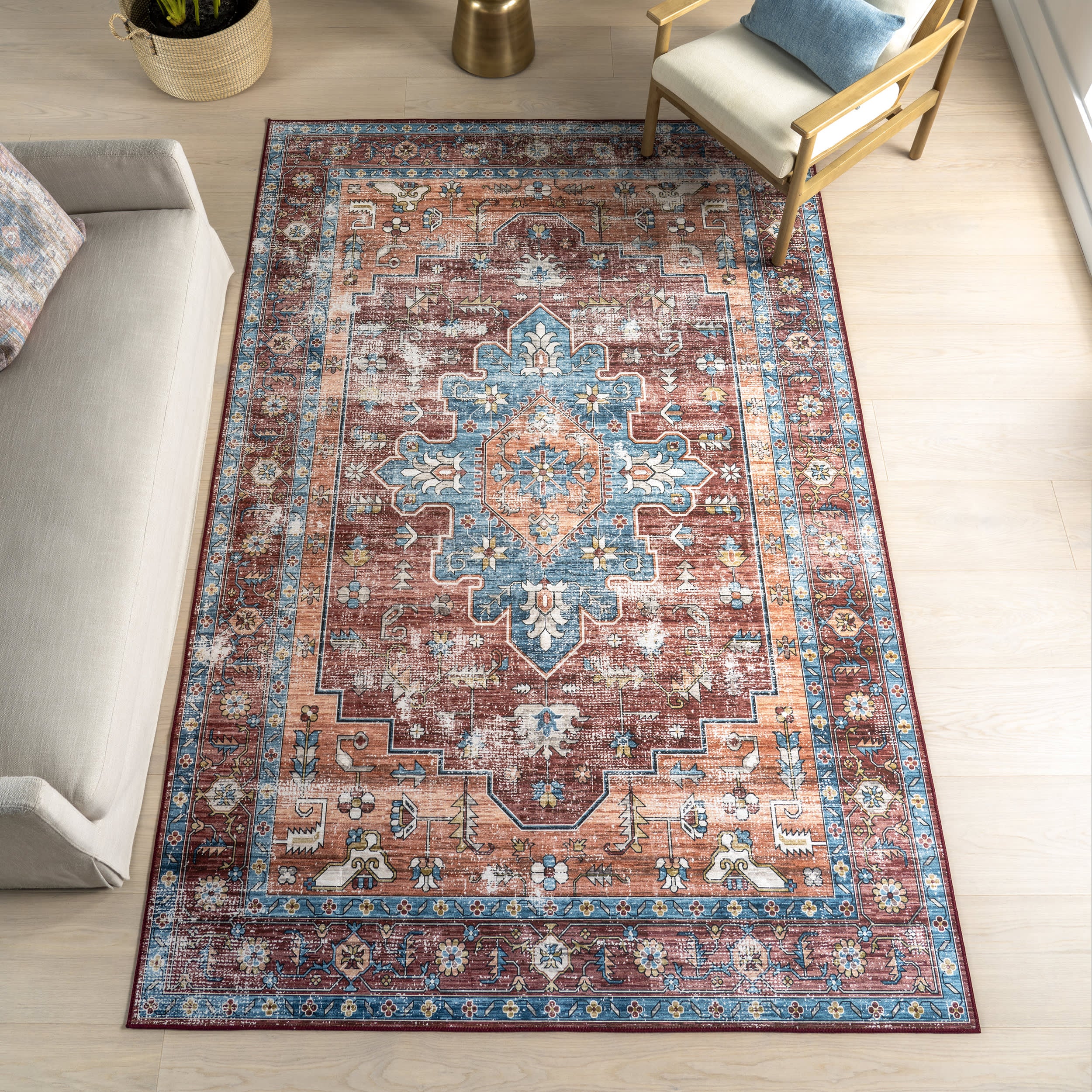 Castle Medallion Spill Proof Washable Rug | Rust - Image 2