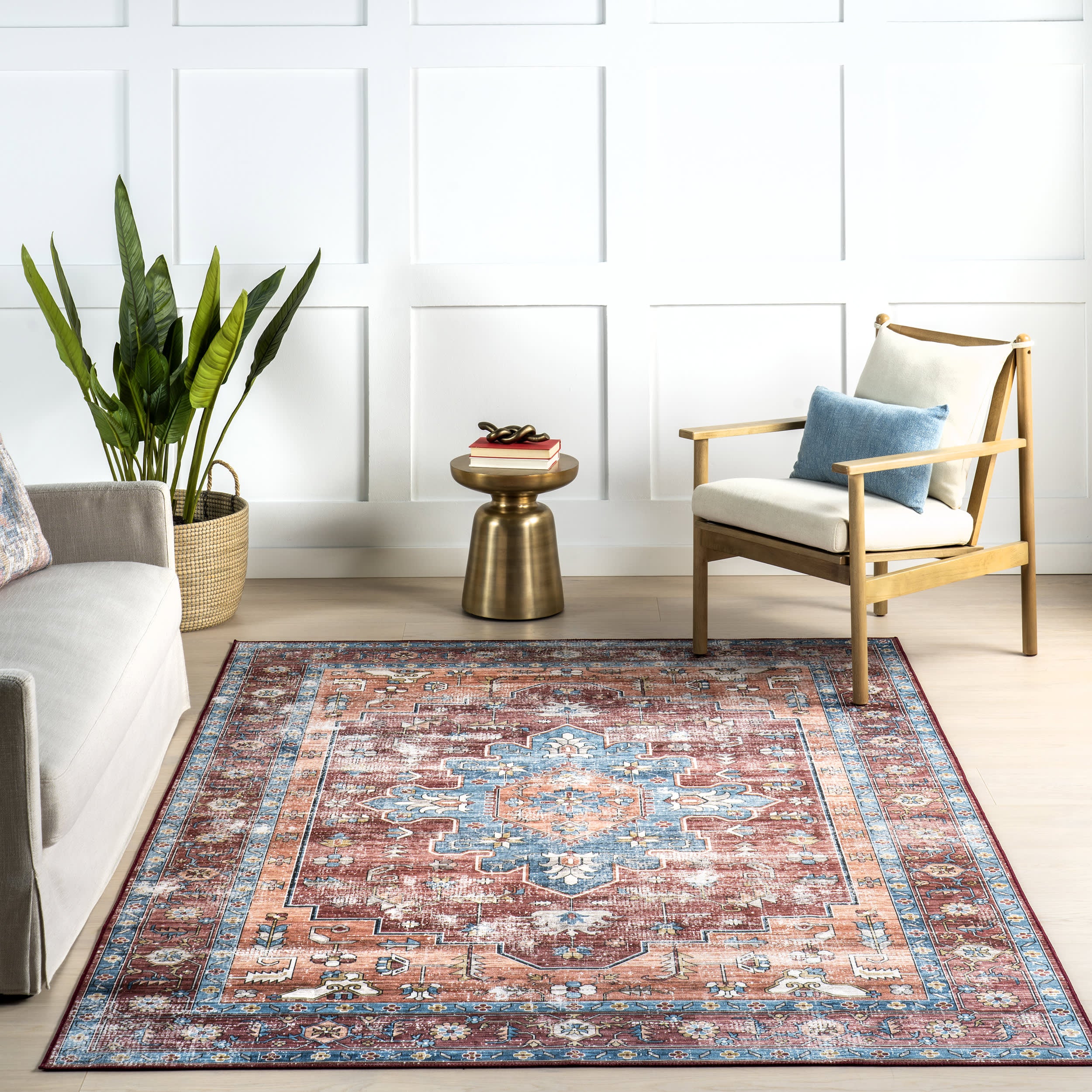 Castle Medallion Spill Proof Washable Rug | Rust - Image 5