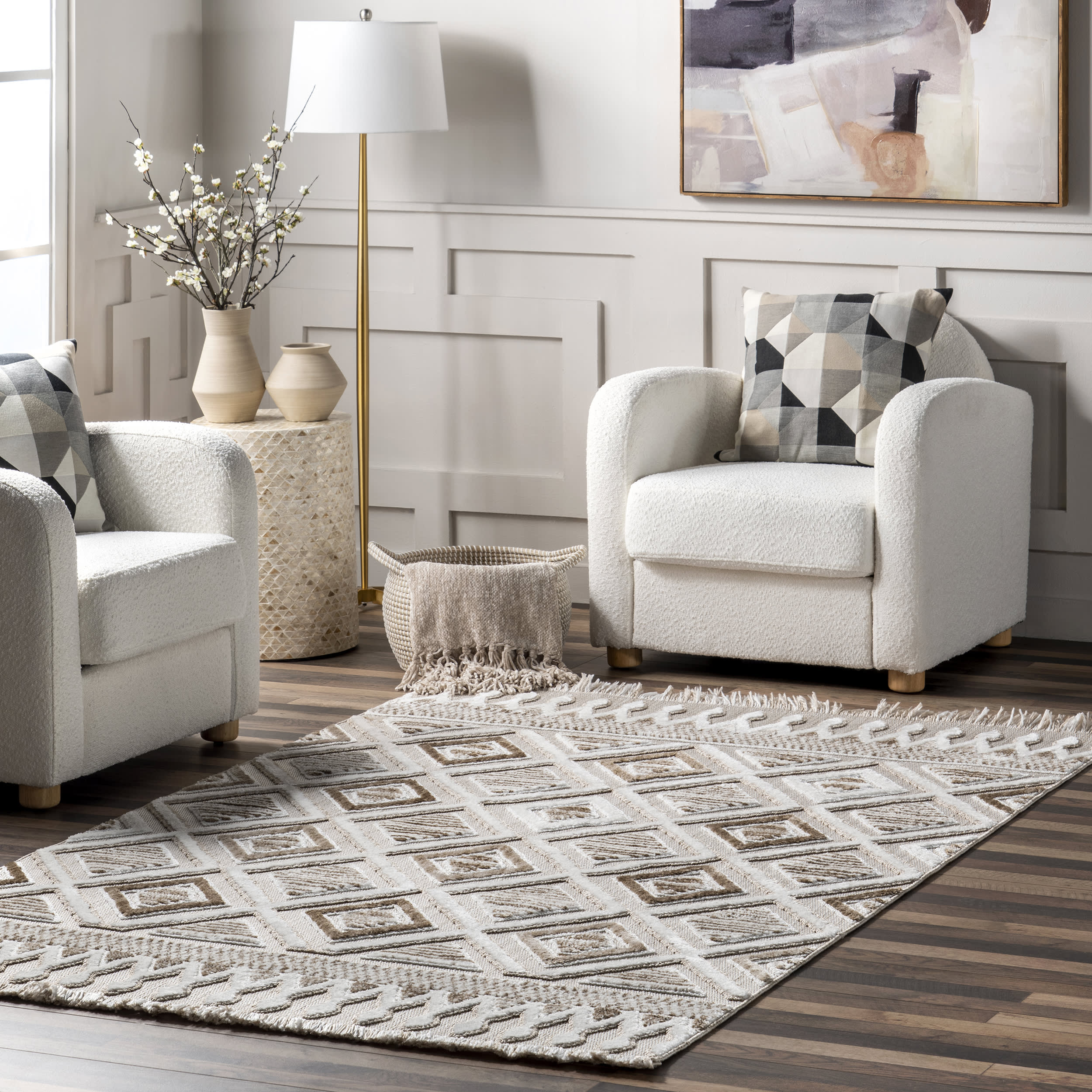 Cathleen Iridescent Bordered Rug | Ivory - Image 2
