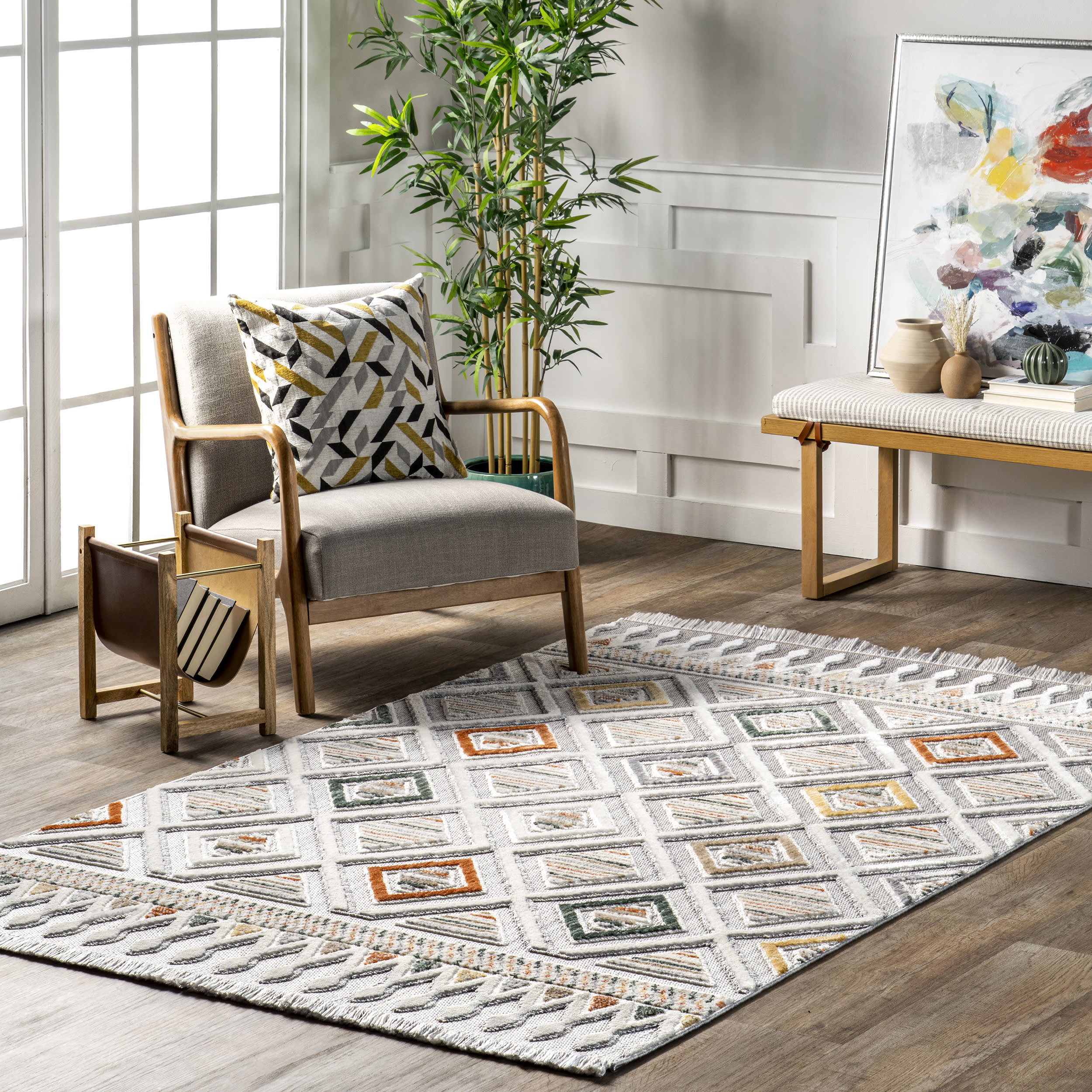 Cathleen Iridescent Bordered Rug | Light Grey - Image 2