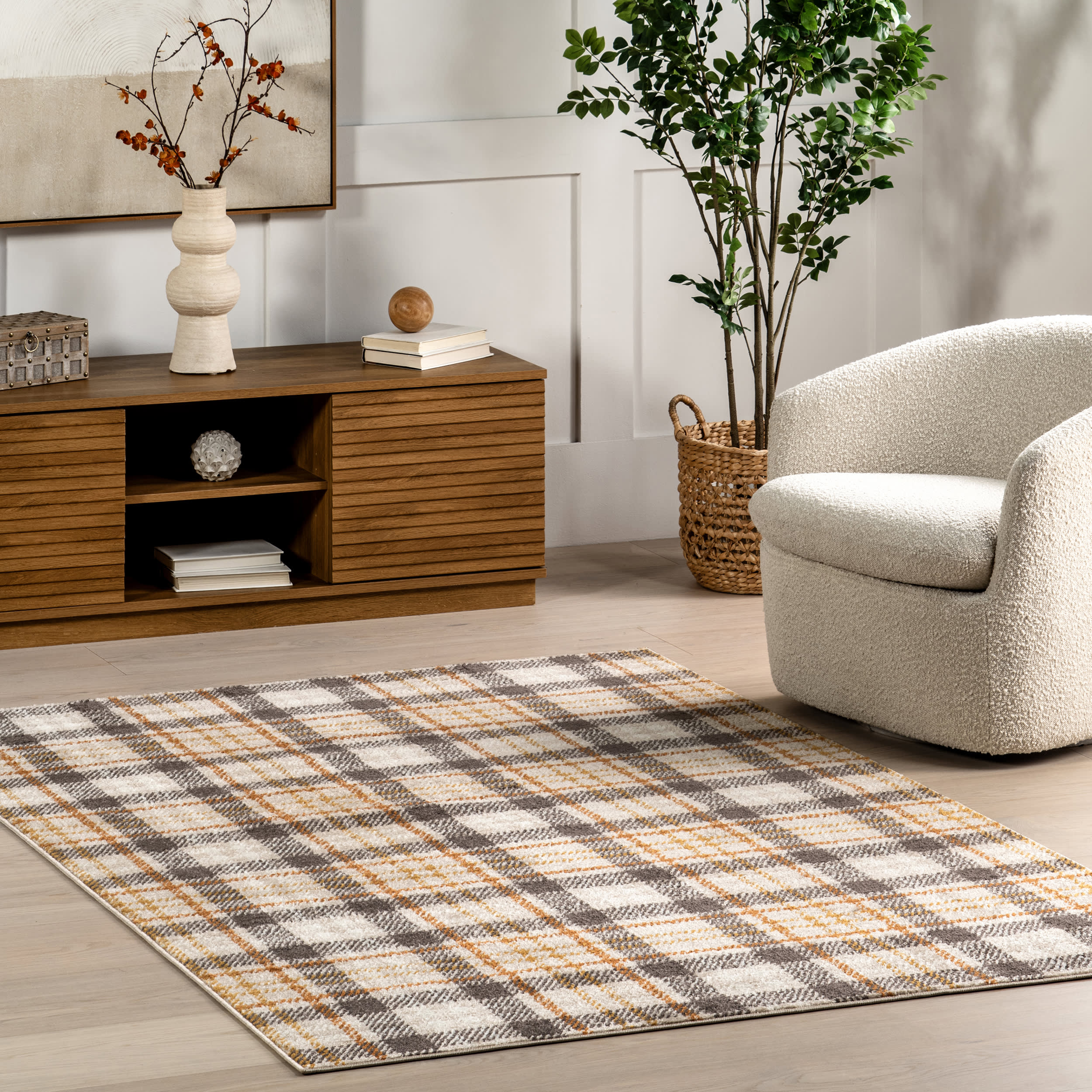 Cecile Plaid Rug | Orange & Ivory - Image 2
