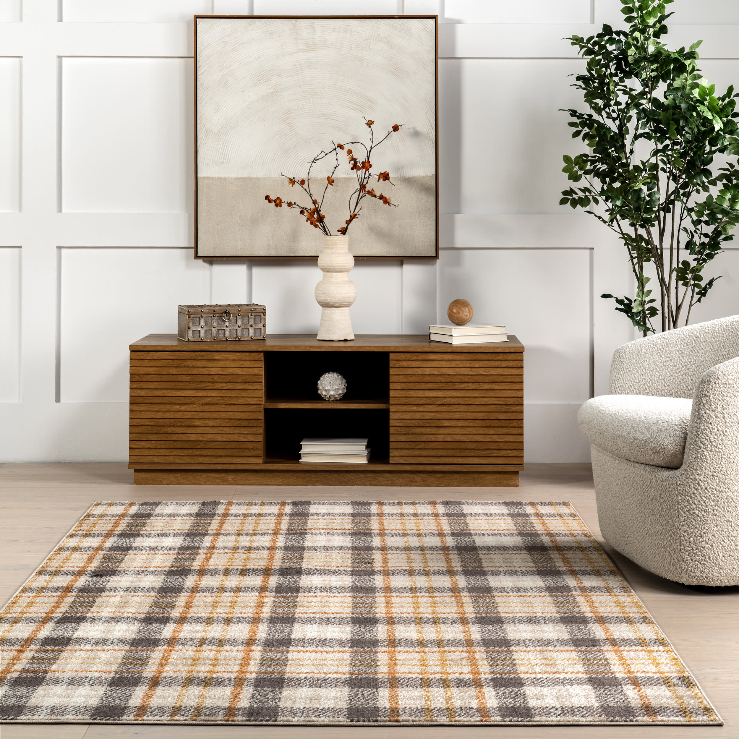 Cecile Plaid Rug | Orange & Ivory - Image 4
