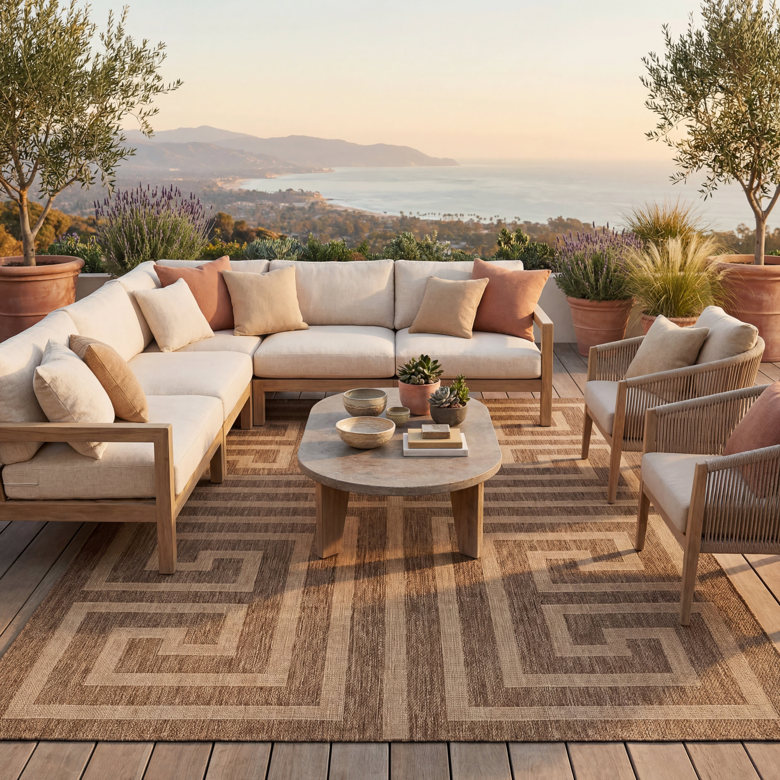 Celestia Contemporary Geometric Indoor/Outdoor Rug | Brown - Image 2