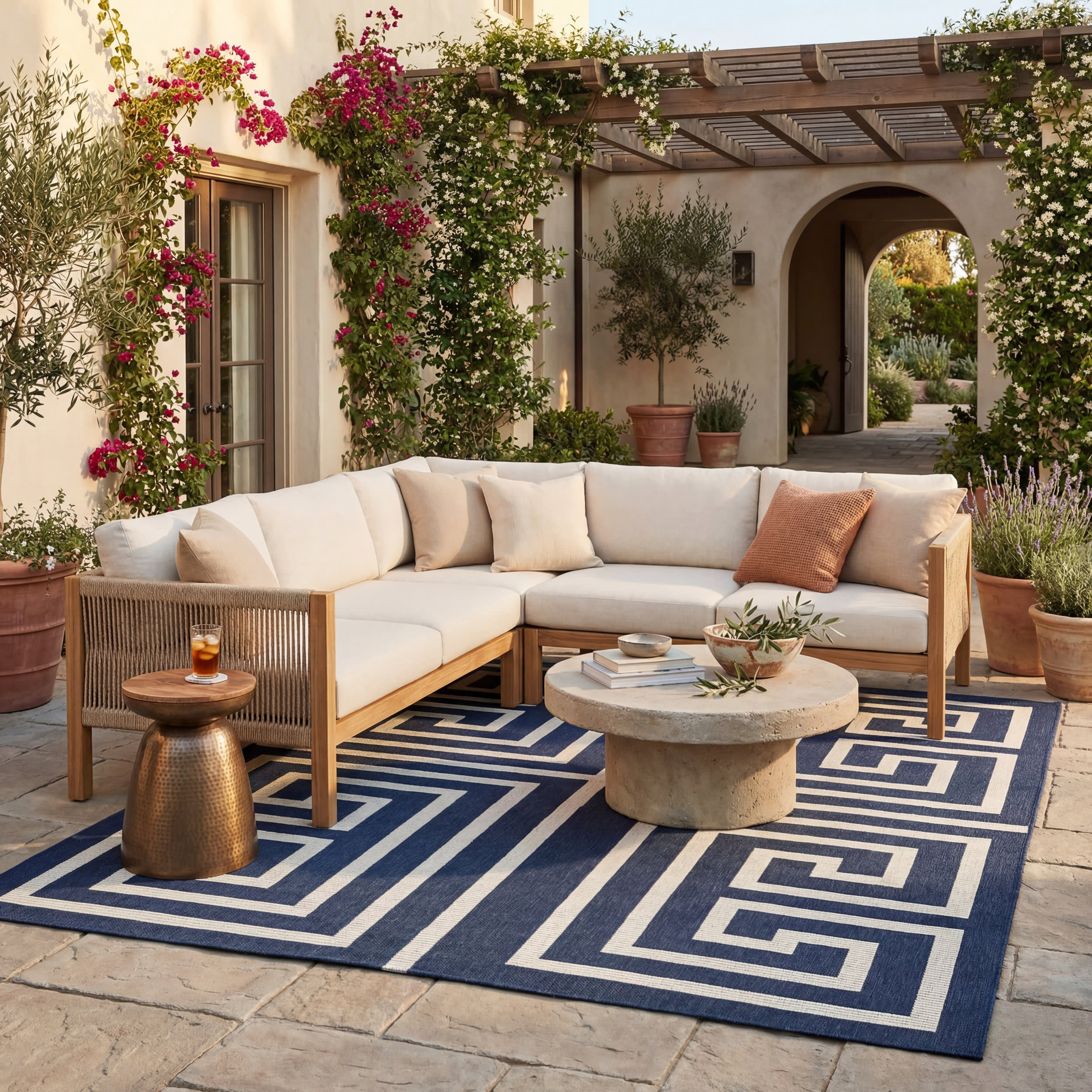 Celestia Contemporary Geometric Indoor/Outdoor Rug | Navy - Image 2